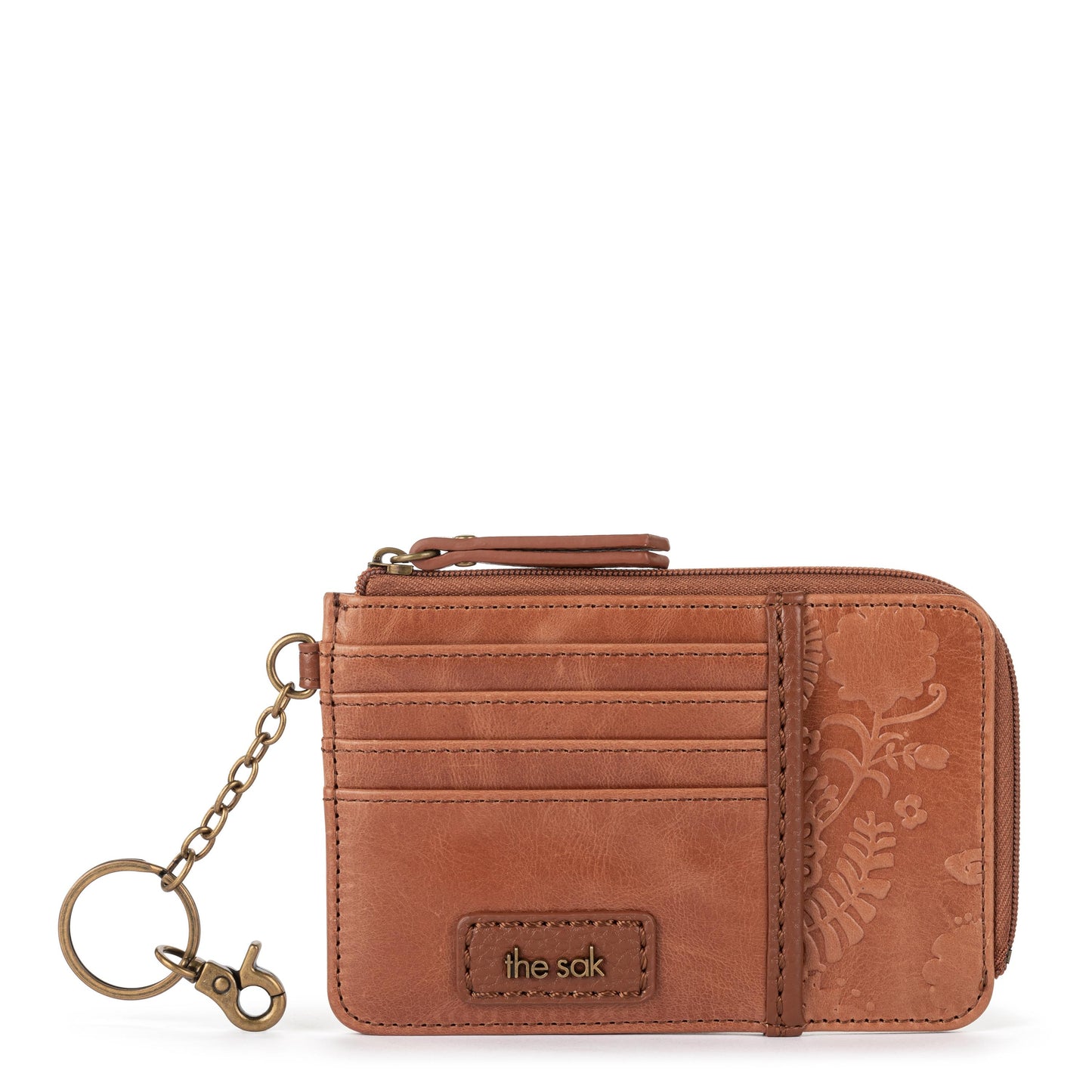 The Sak Iris Card Wallet Leather - |Tobacco Floral Embossed|