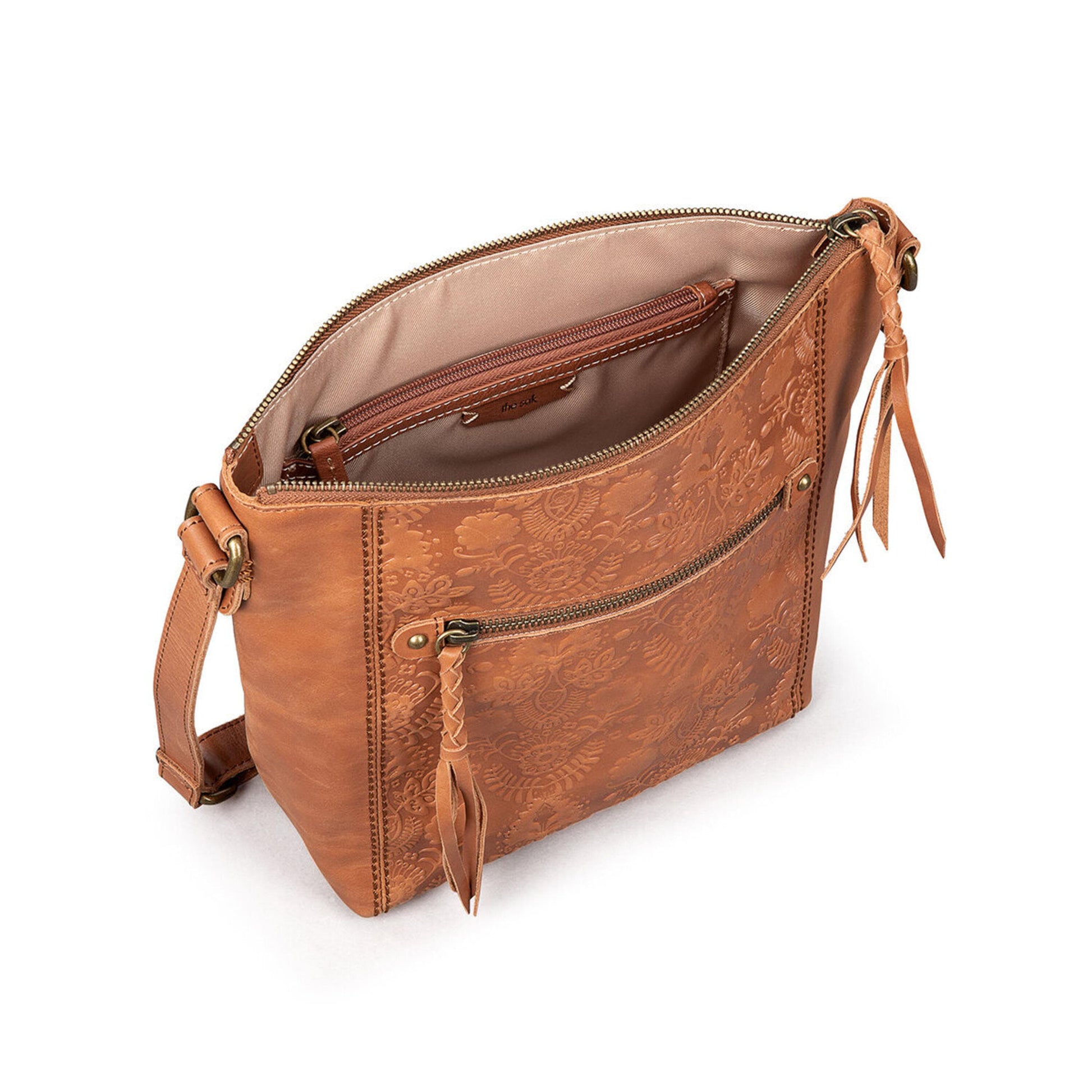 The Sak Ashland Crossbody Leather - |Tobacco Floral Embossed|