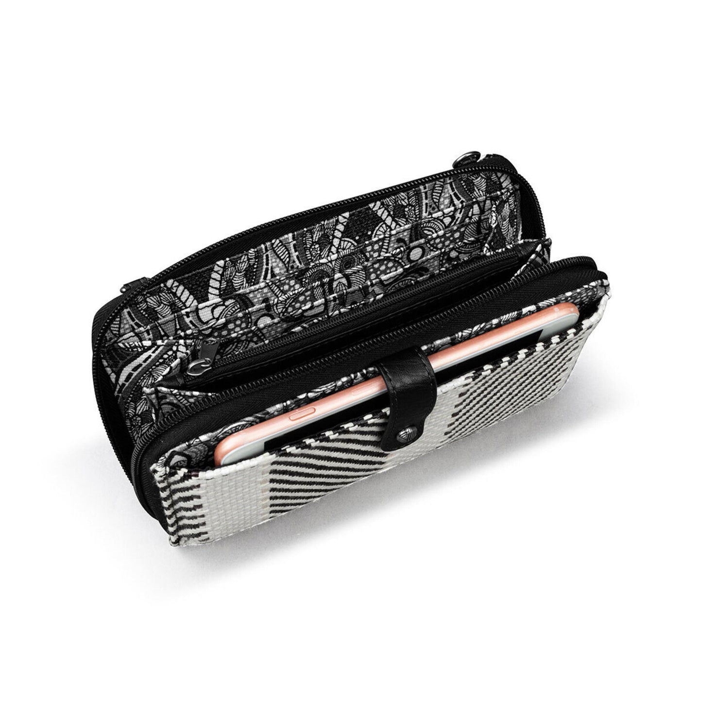Sakroots Large Smartphone Crossbody Canvas - |Black And White Soulful Desert Woven|
