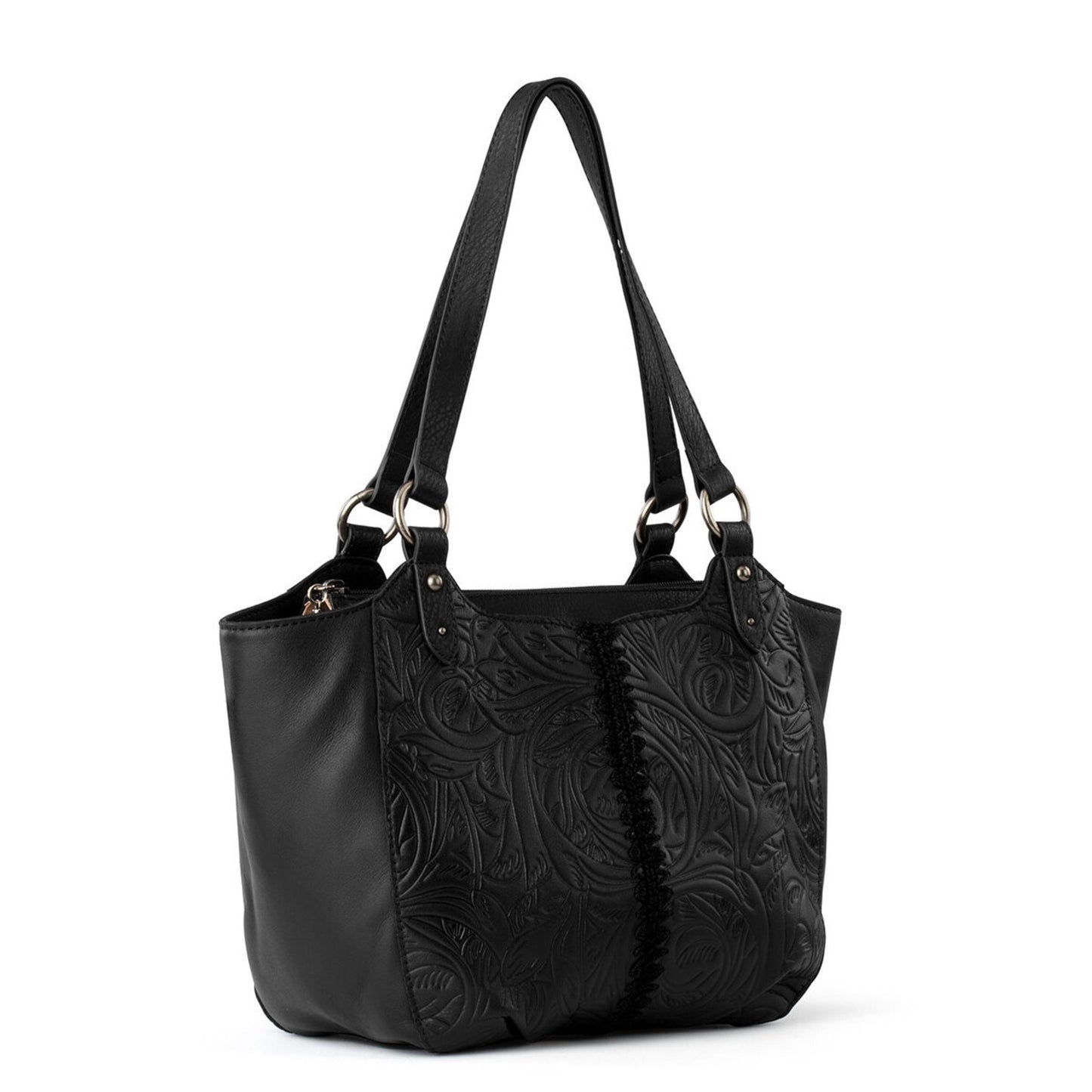 The Sak Bolinas Satchel Leather - |Black Leaf Embossed|