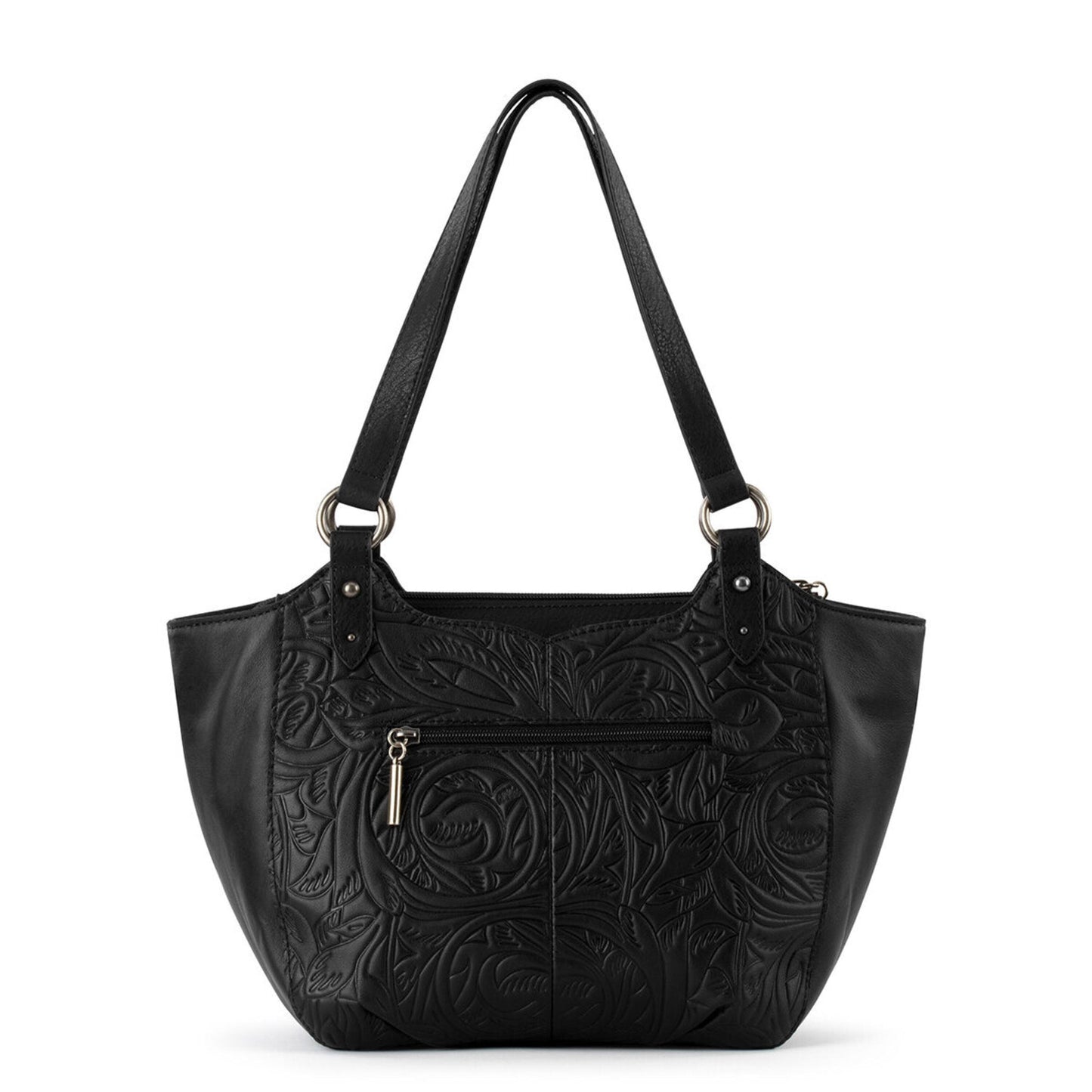 The Sak Bolinas Satchel Leather - |Black Leaf Embossed|