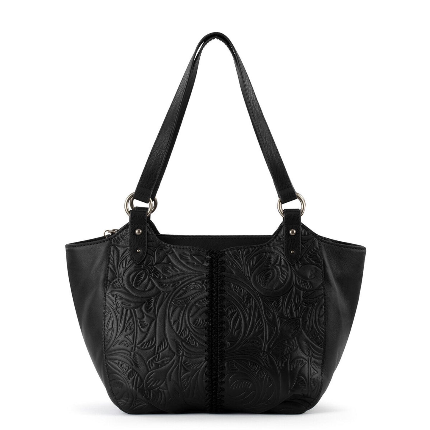 The Sak Bolinas Satchel Leather - |Black Leaf Embossed|