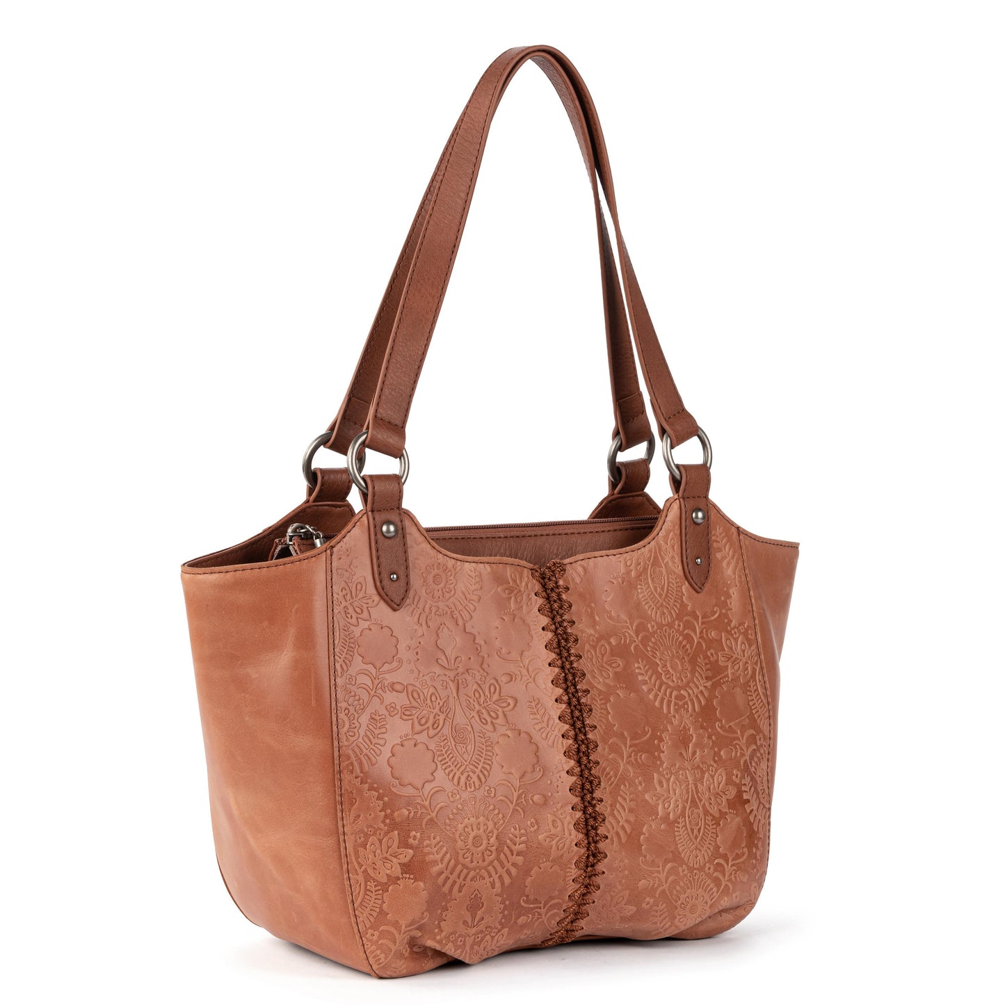 The Sak Bolinas Satchel Leather - |Tobacco Floral Embossed|