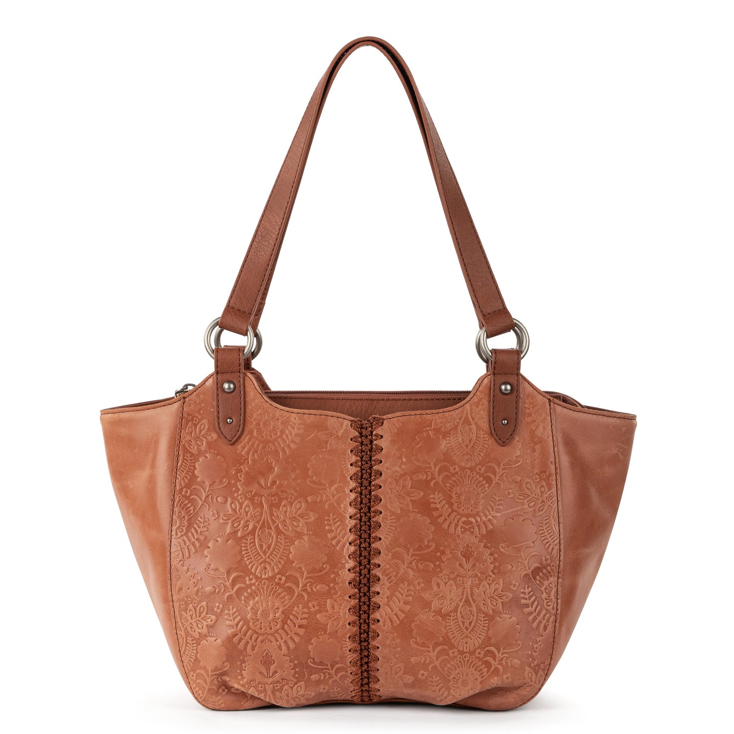 The Sak Bolinas Satchel Leather - |Tobacco Floral Embossed|