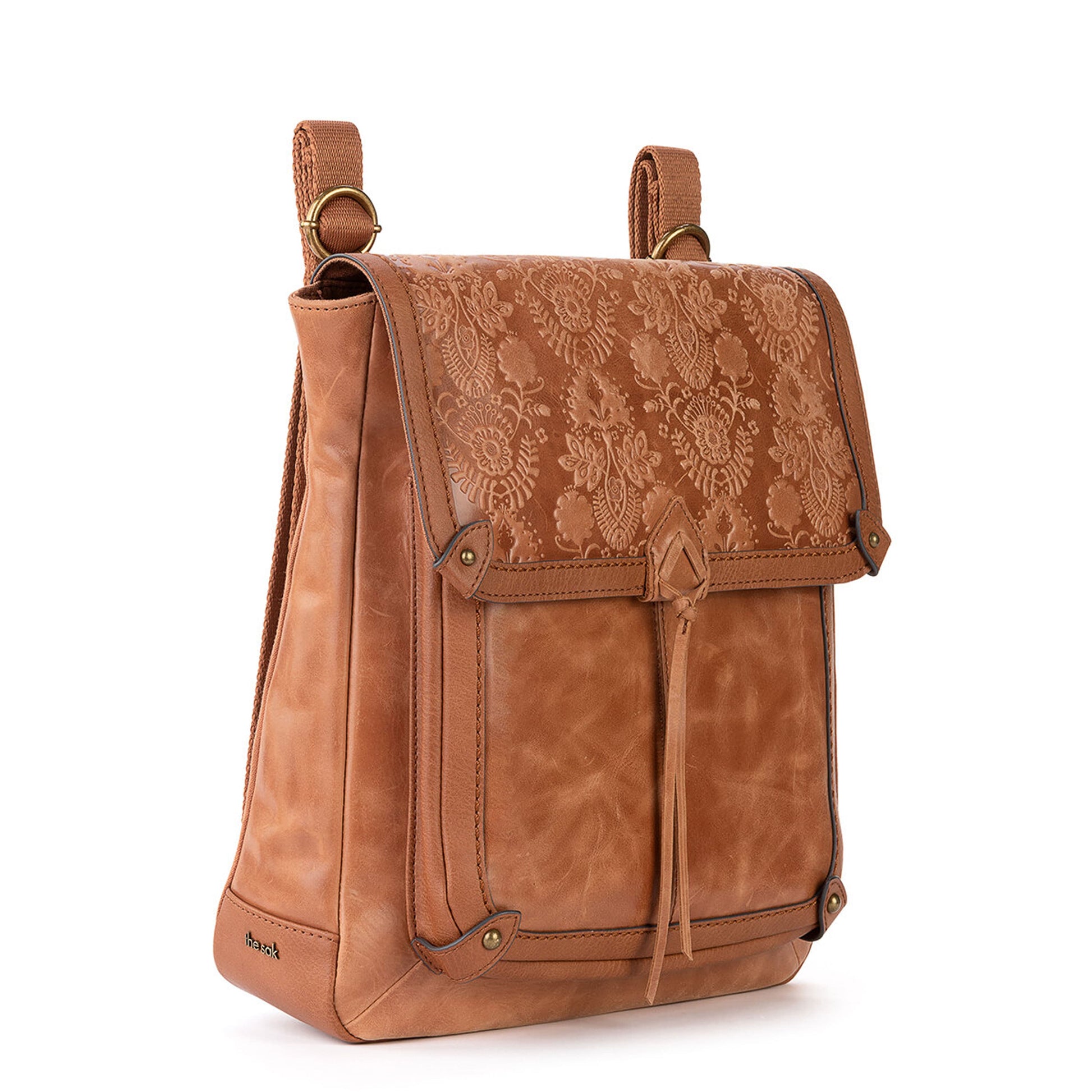 The Sak Ventura Convertible Backpack II Leather - |Tobacco Floral Embossed|
