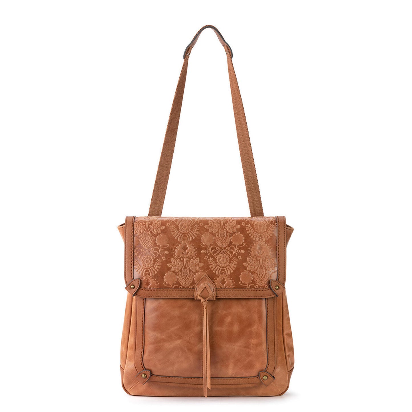 The Sak Ventura Convertible Backpack II Leather - |Tobacco Floral Embossed|