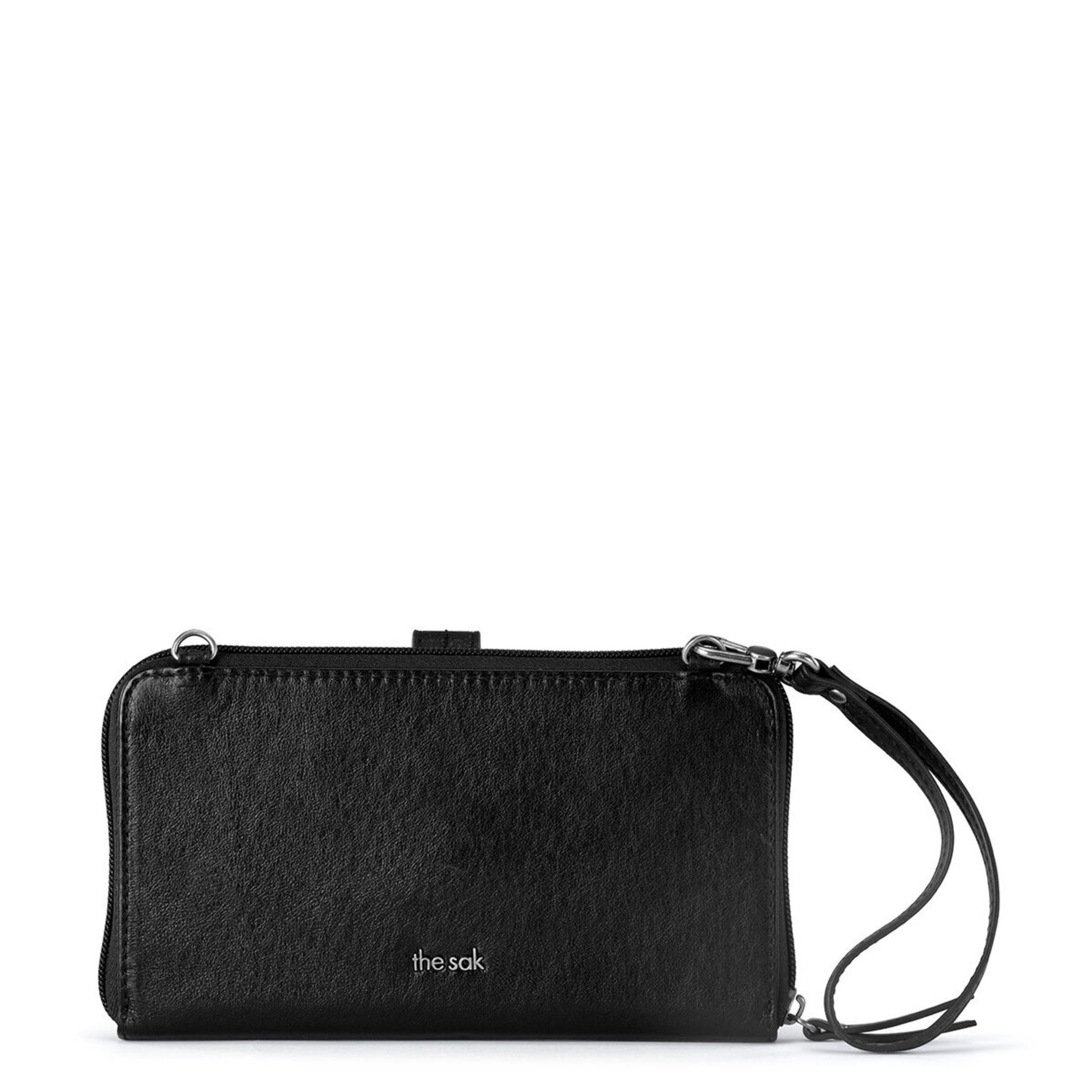 The Sak Iris Large Smartphone Crossbody Leather - |Black Leaf Embossed|