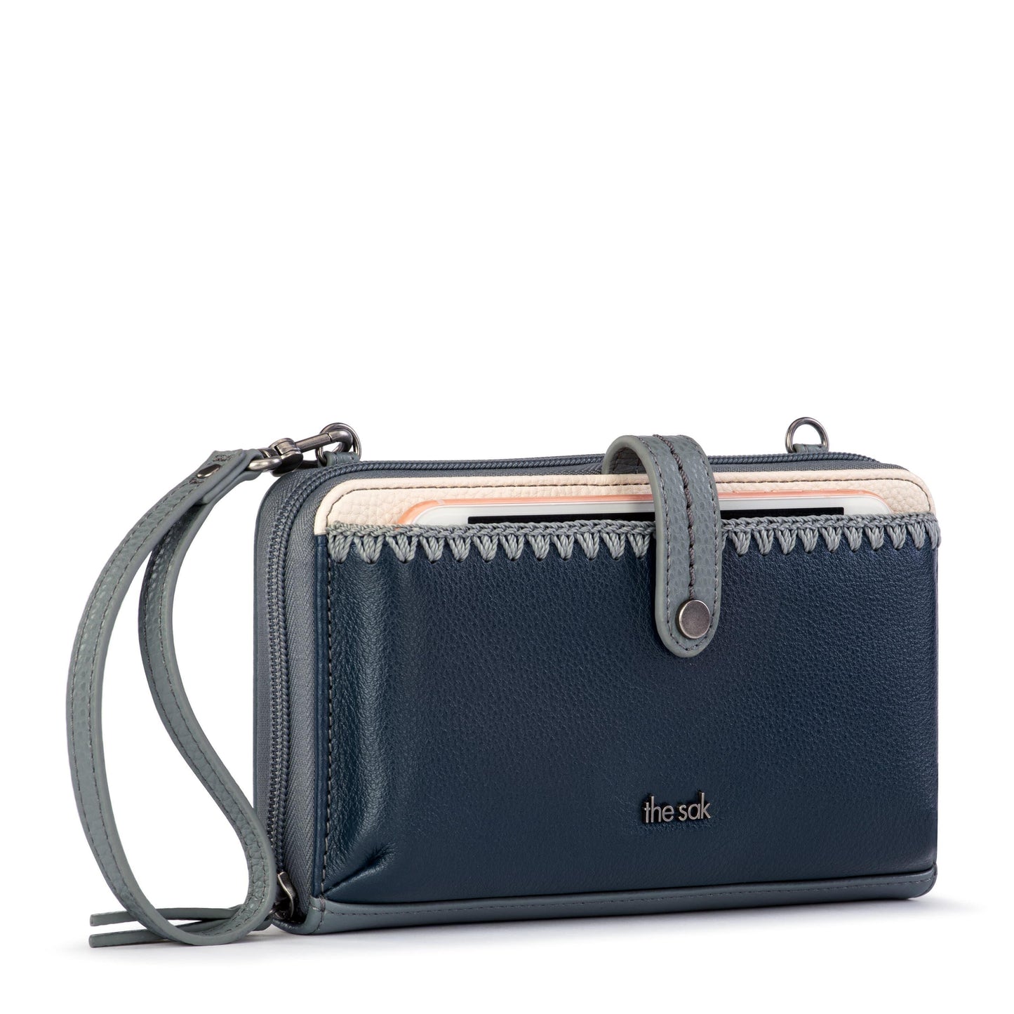 The Sak Iris Large Smartphone Crossbody Leather - |Dusty Blue Block|
