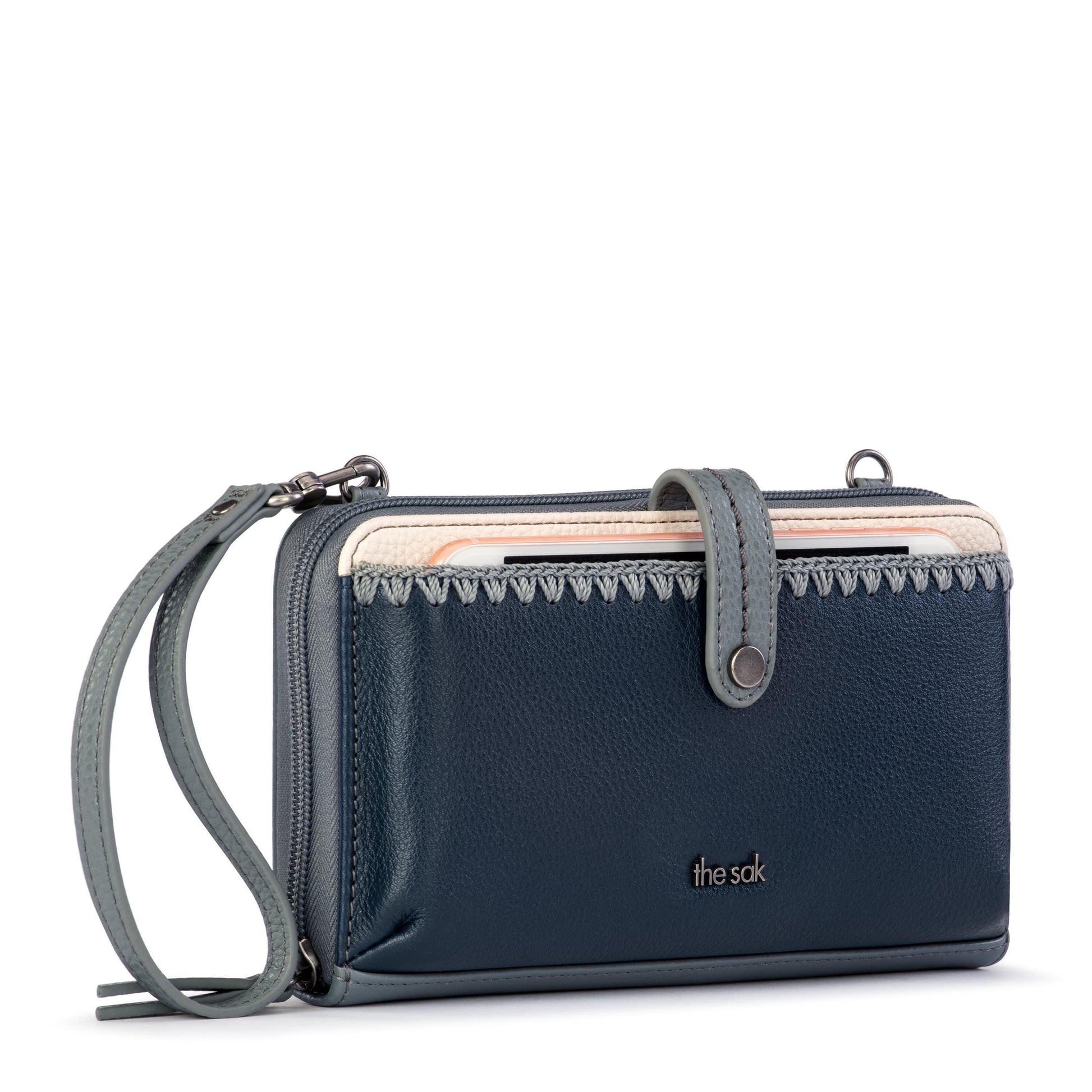 The Sak Iris Large Smartphone Crossbody Leather - |Dusty Blue Block|