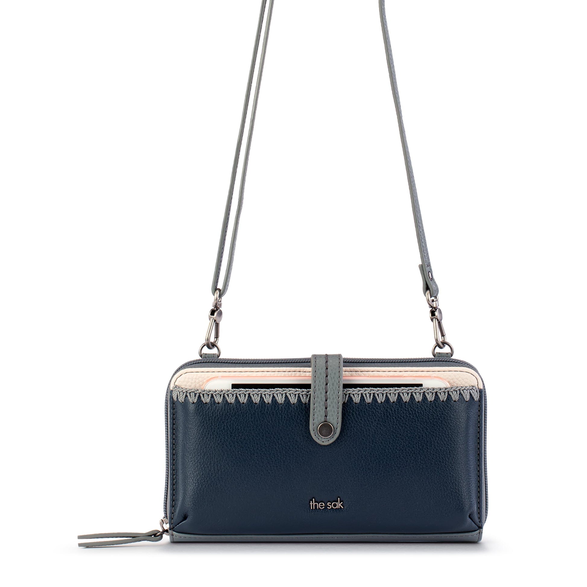 The Sak Iris Large Smartphone Crossbody Leather - |Dusty Blue Block|