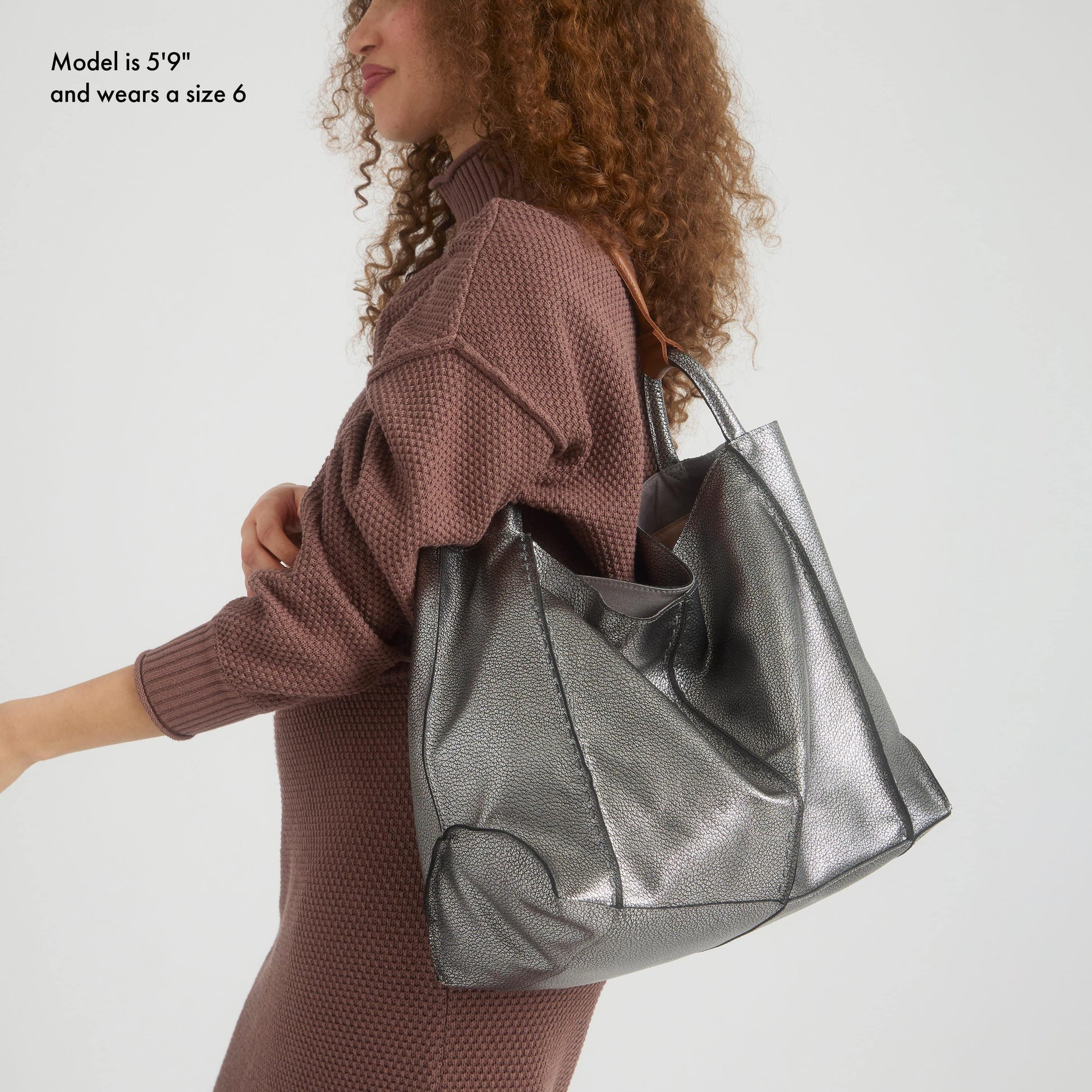 The Sak Los Feliz Slouchy Large Tote Leather - |Dark Silver|