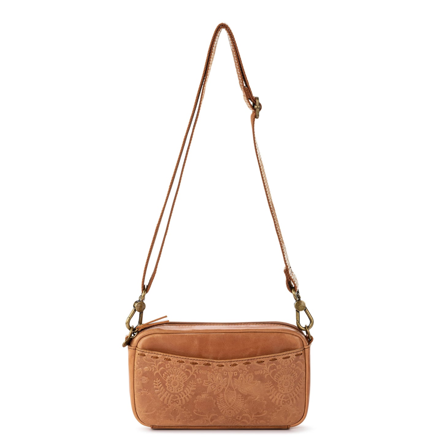 The Sak Cora Smartphone Crossbody Leather - |Tobacco Floral Embossed|
