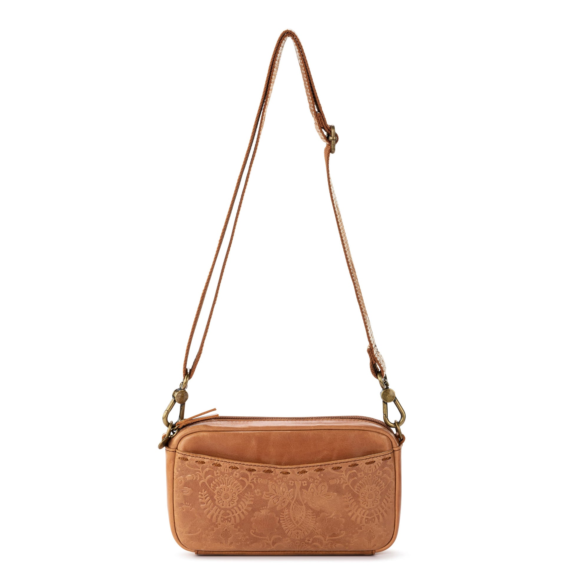 The Sak Cora Smartphone Crossbody Leather - |Tobacco Floral Embossed|
