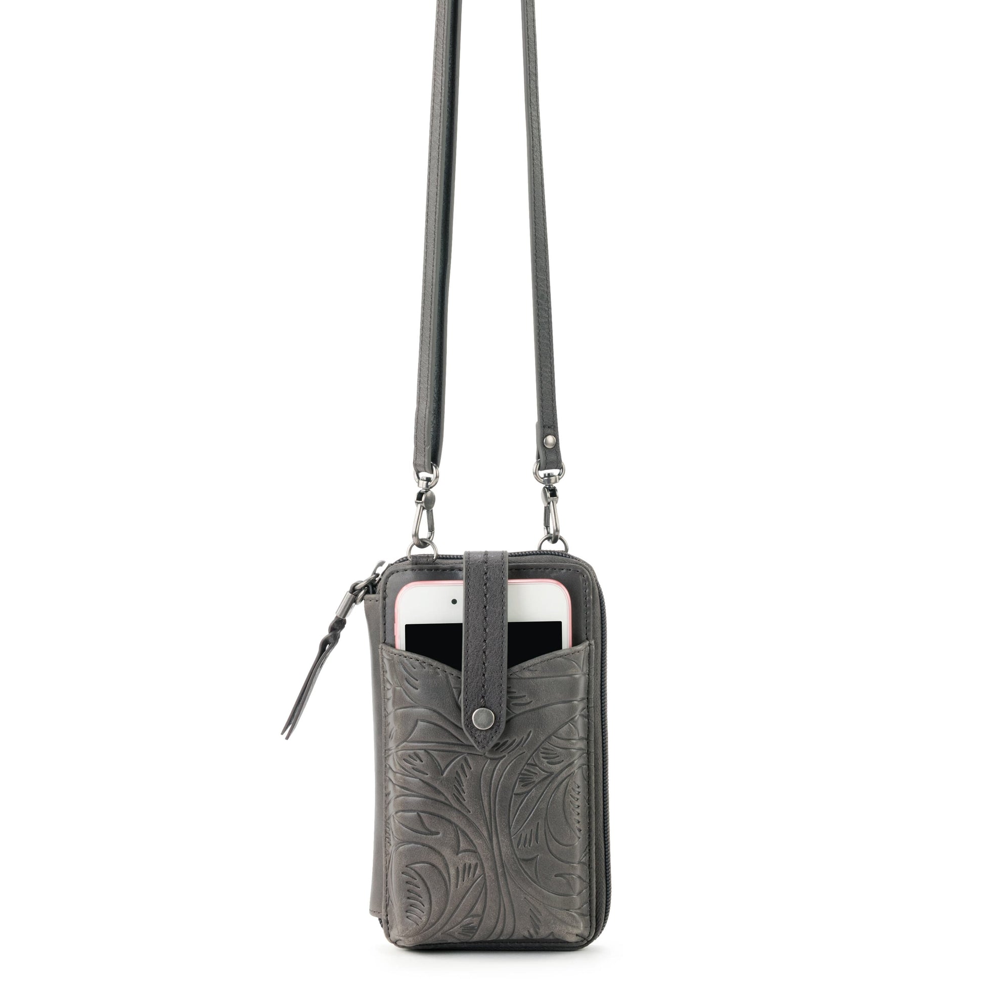 The Sak Silverlake Smartphone Crossbody Leather - |Slate Leaf Embossed|