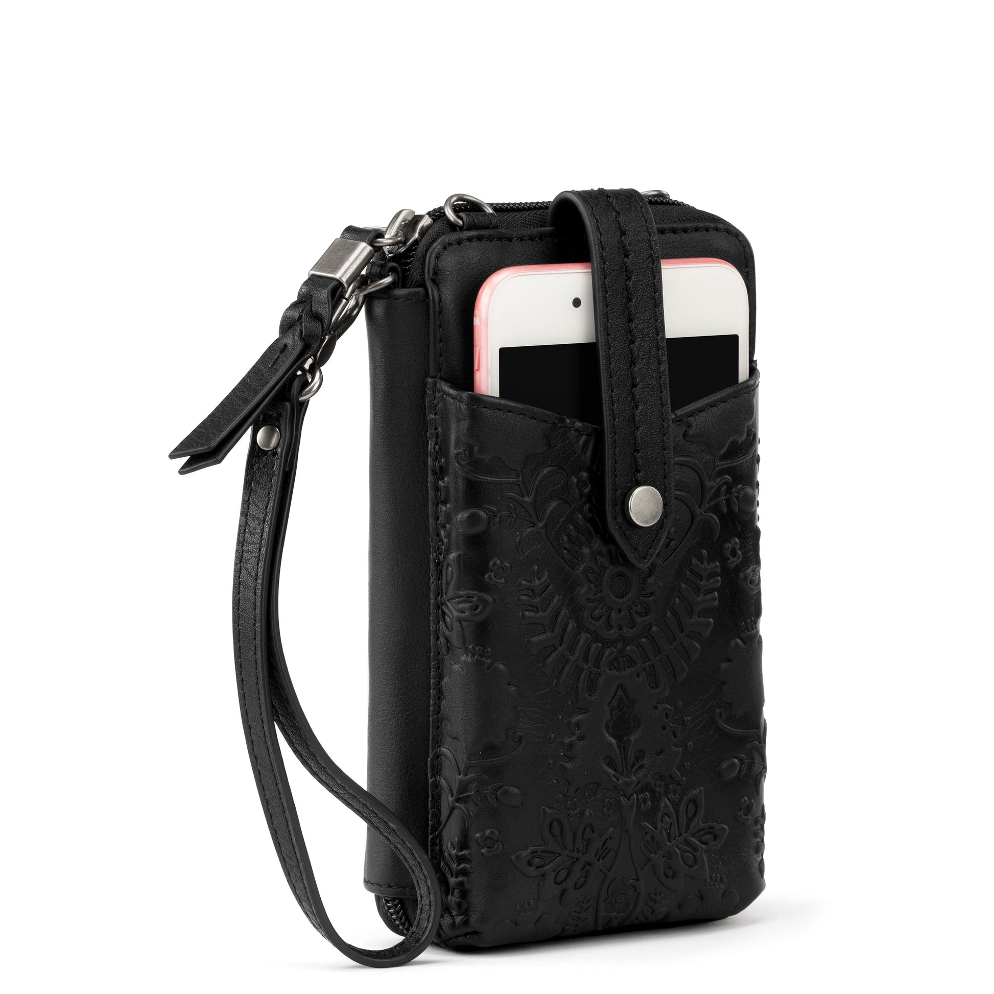 The Sak Silverlake Smartphone Crossbody Leather - |Black Floral Embossed|