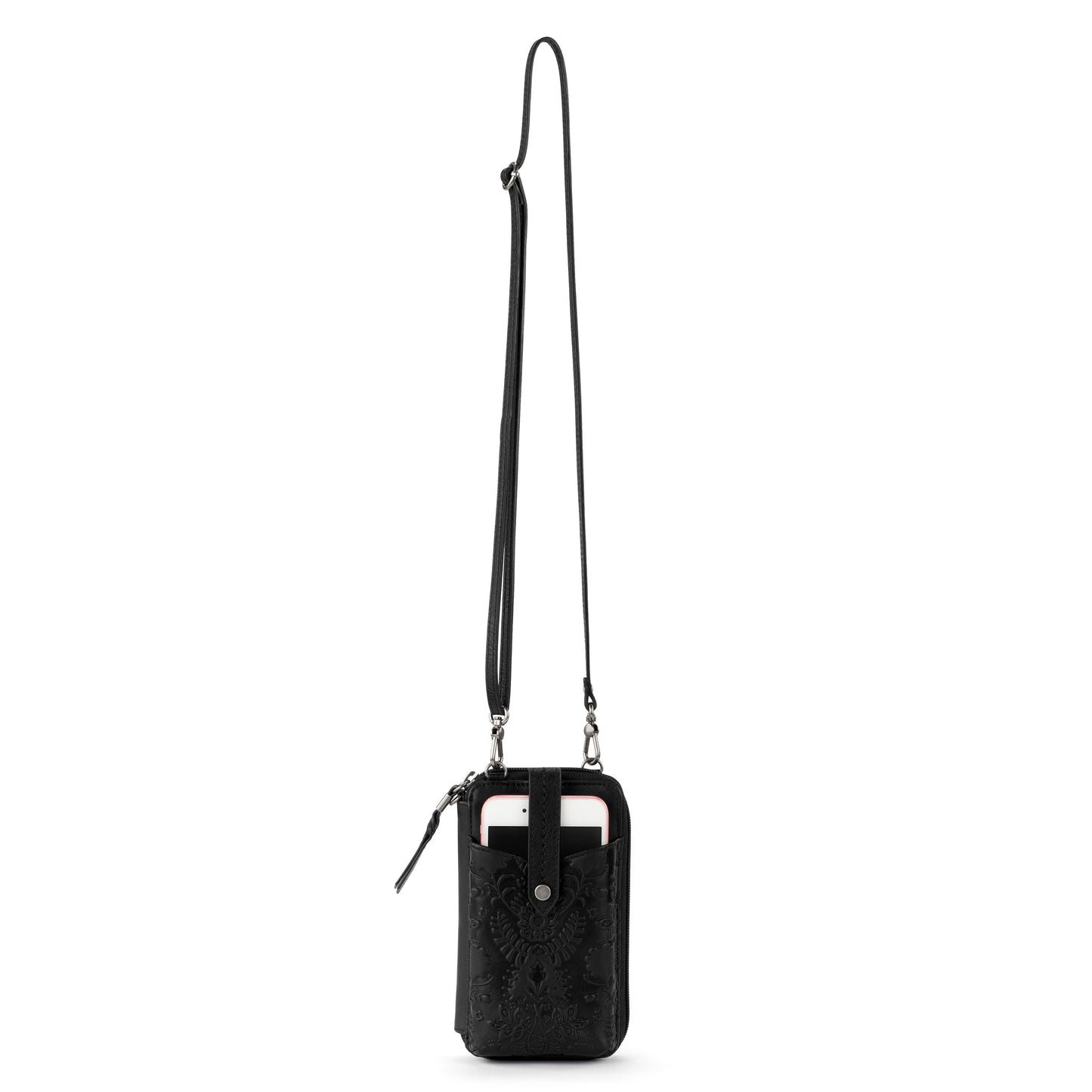 The Sak Silverlake Smartphone Crossbody Leather - |Black Floral Embossed|