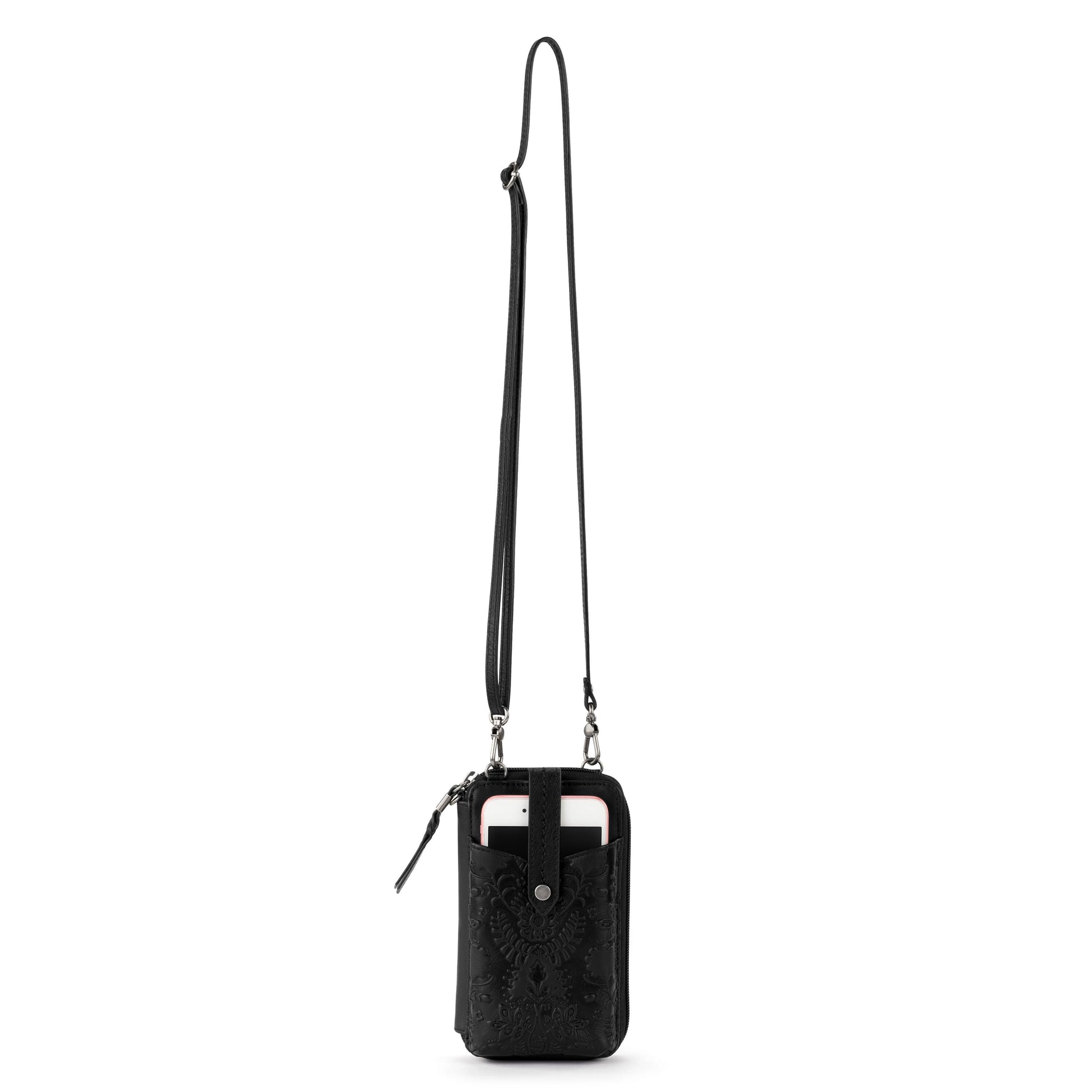 The Sak Silverlake Smartphone Crossbody Leather - |Black Floral Embossed|