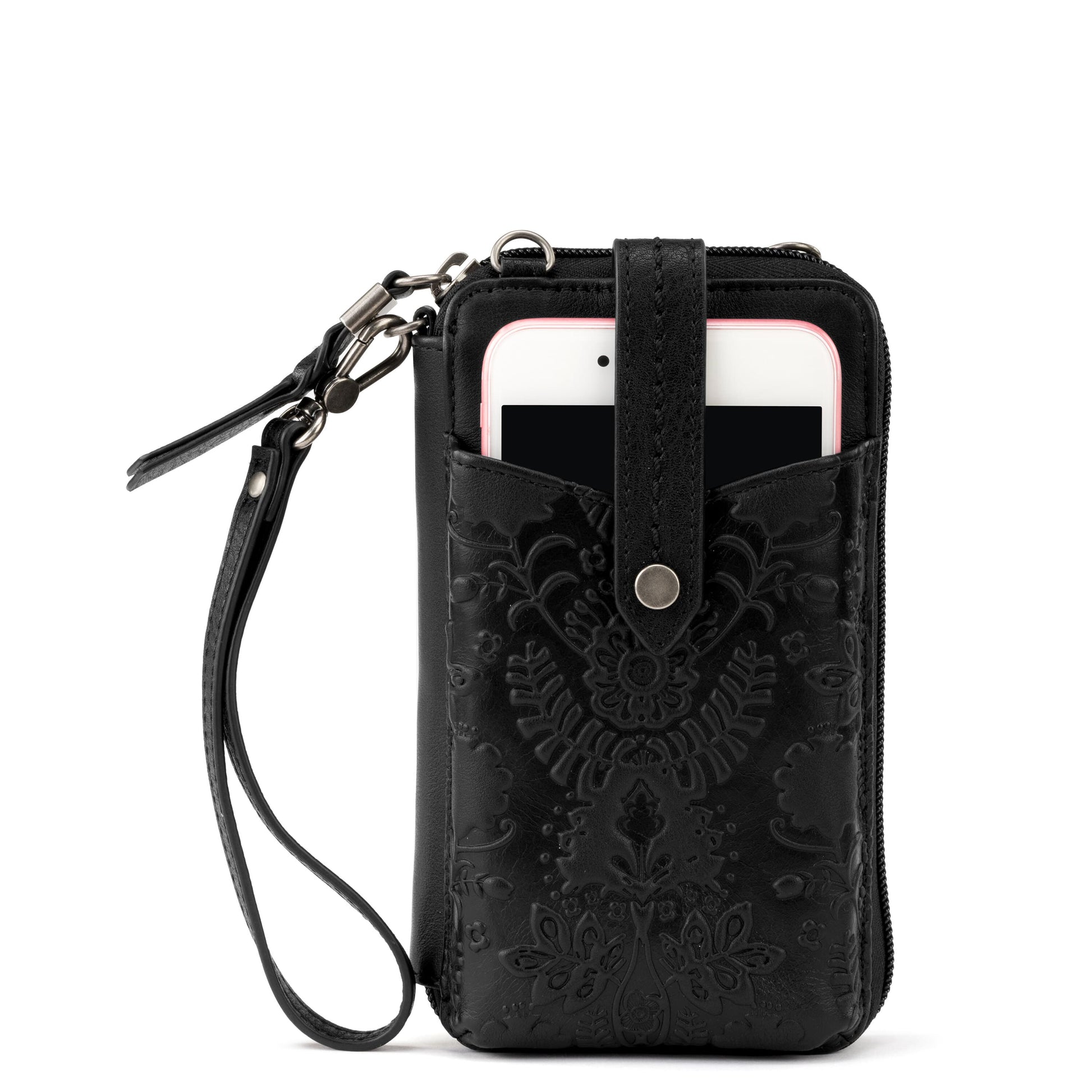 The Sak Silverlake Smartphone Crossbody Leather - |Black Floral Embossed|