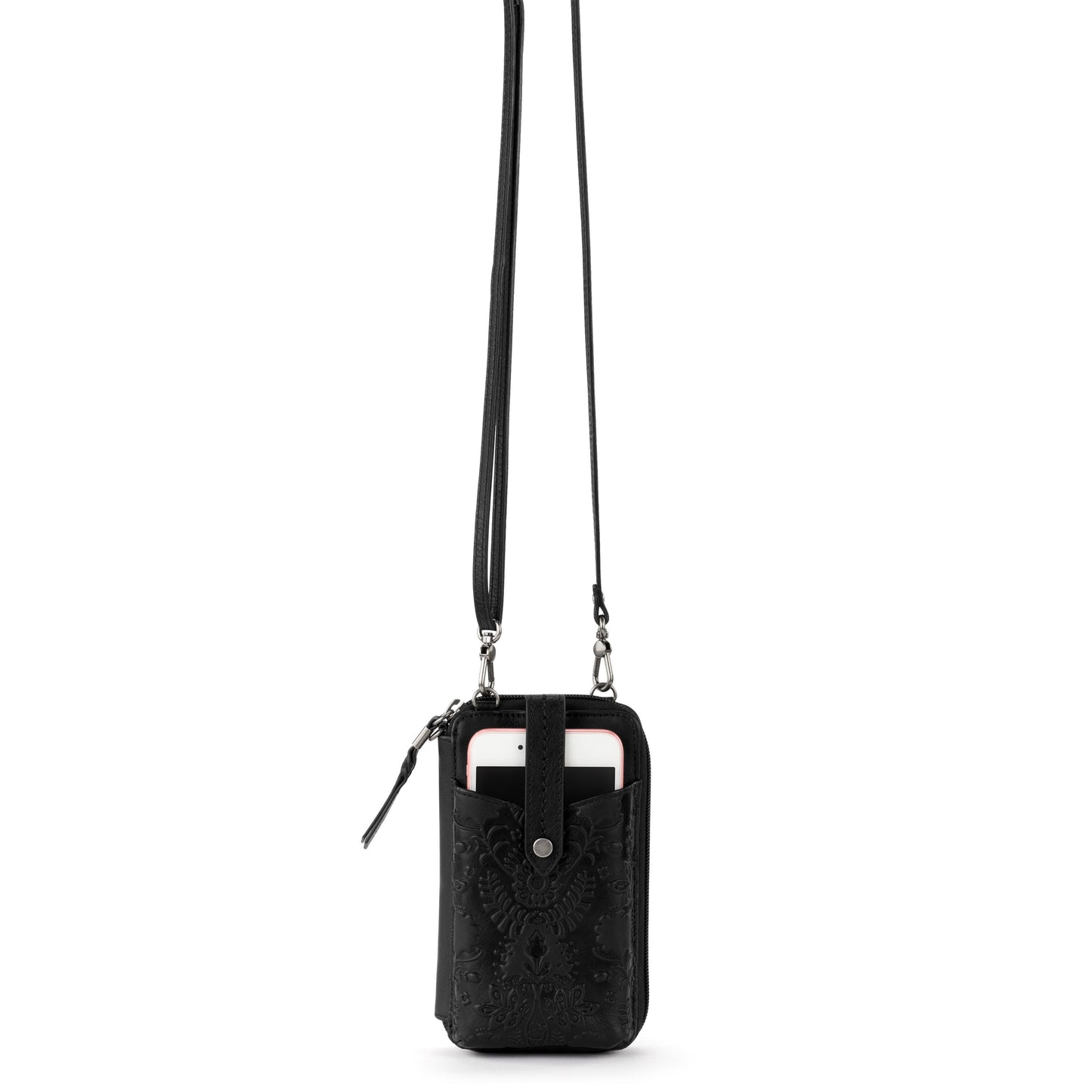 The Sak Silverlake Smartphone Crossbody Leather - |Black Floral Embossed|