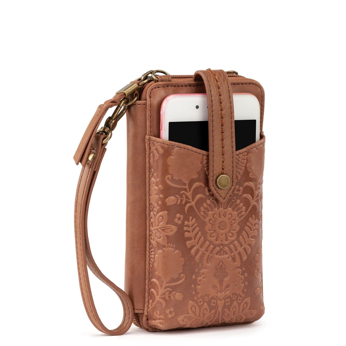 The Sak Silverlake Smartphone Crossbody Leather - |Tobacco Floral Embossed|