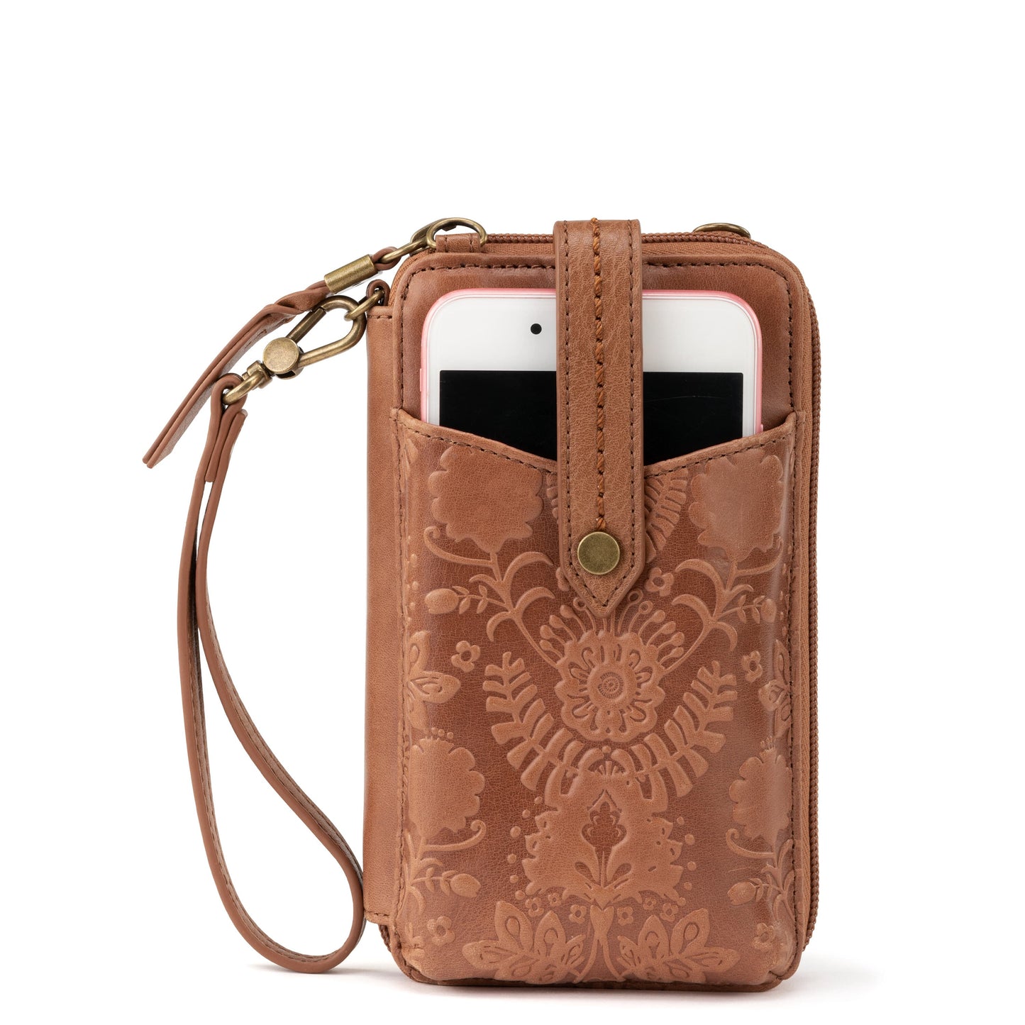 The Sak Silverlake Smartphone Crossbody Leather - |Tobacco Floral Embossed|