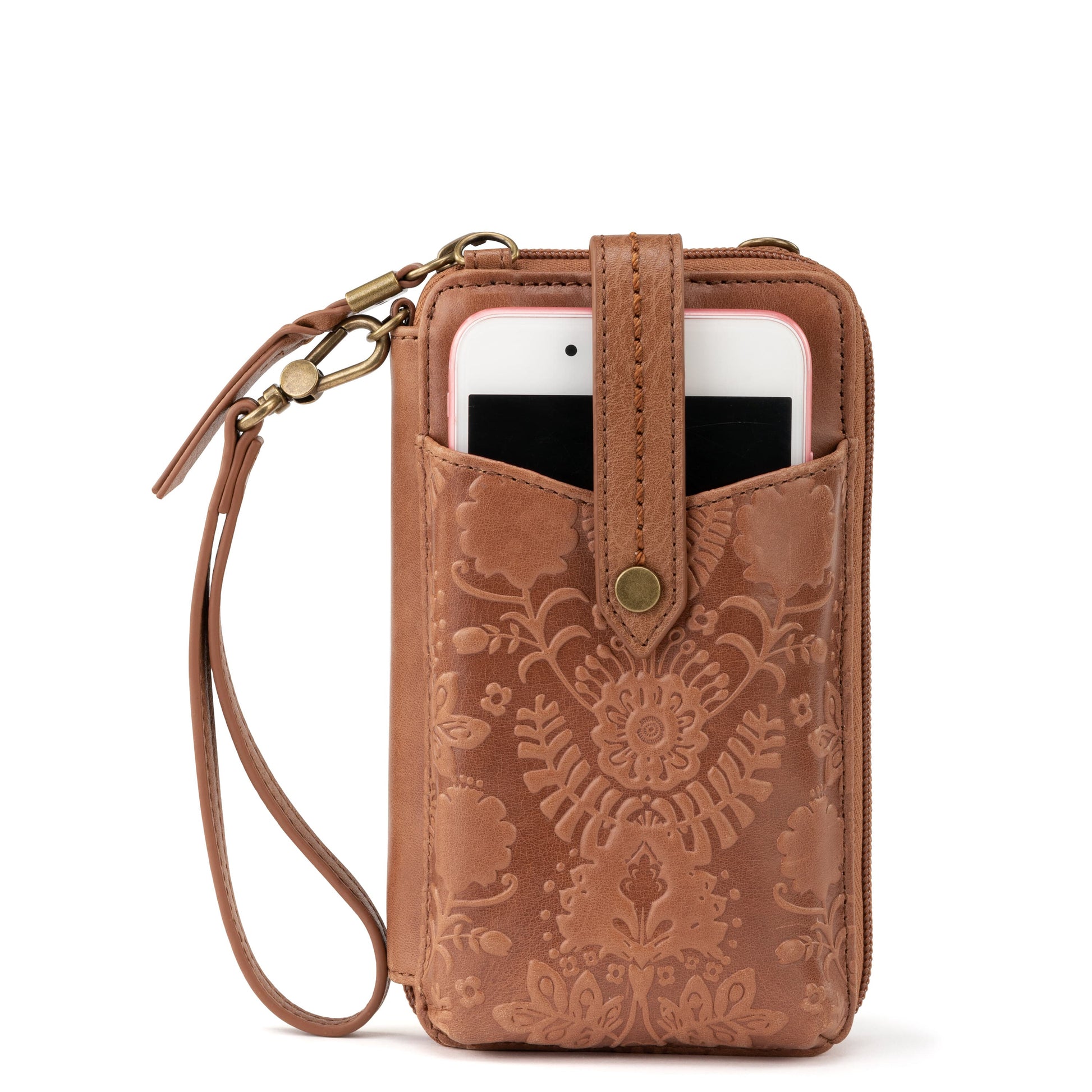 The Sak Silverlake Smartphone Crossbody Leather - |Tobacco Floral Embossed|