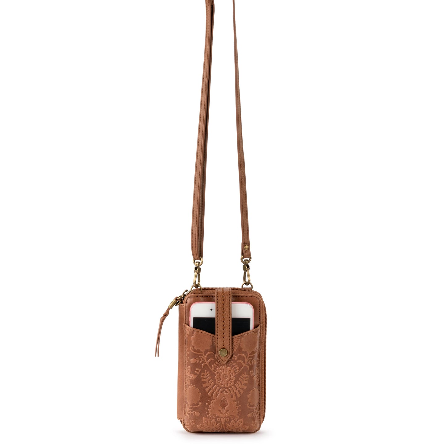 The Sak Silverlake Smartphone Crossbody Leather - |Tobacco Floral Embossed|