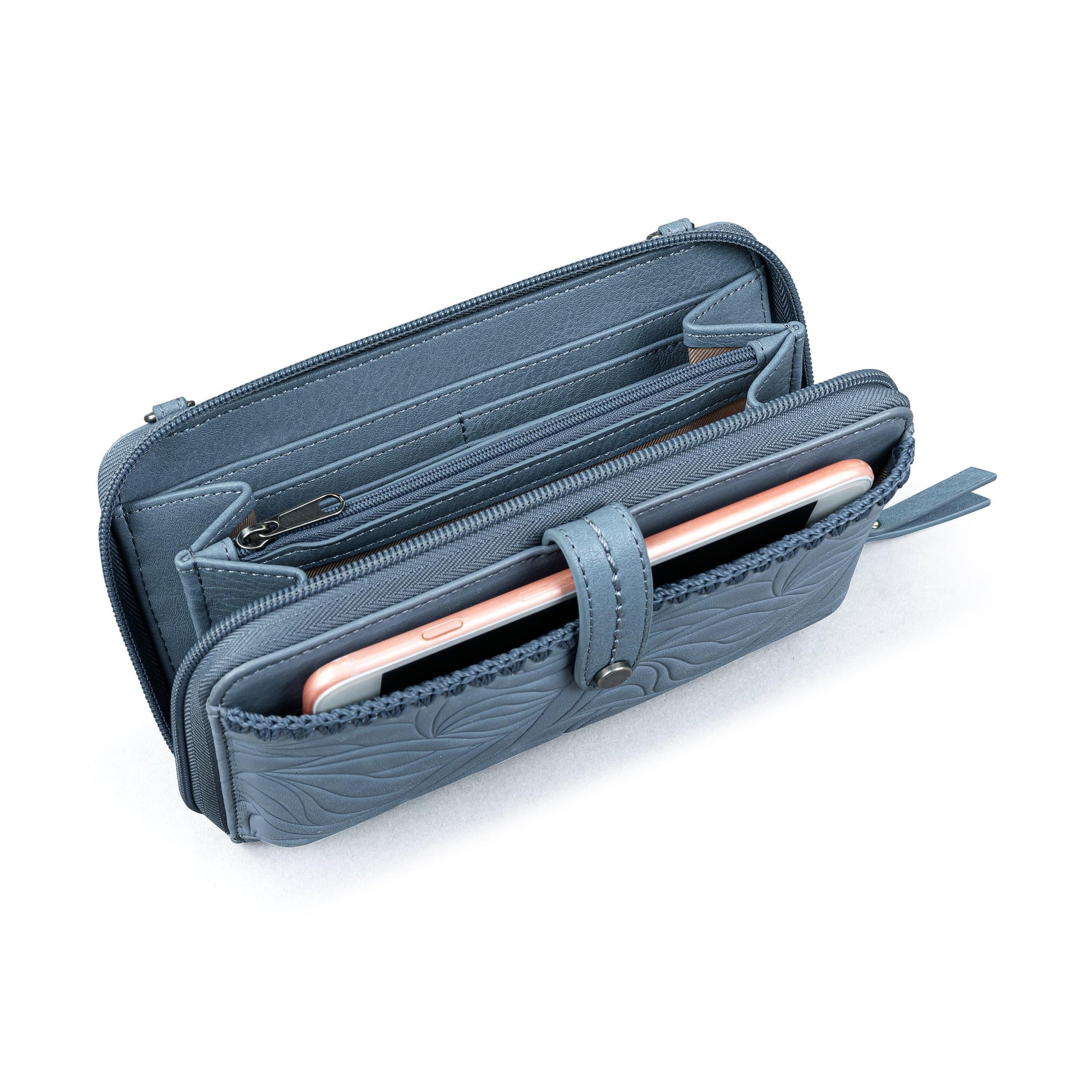 The Sak Iris Large Smartphone Crossbody Leather - |Maritime Wave Embossed|