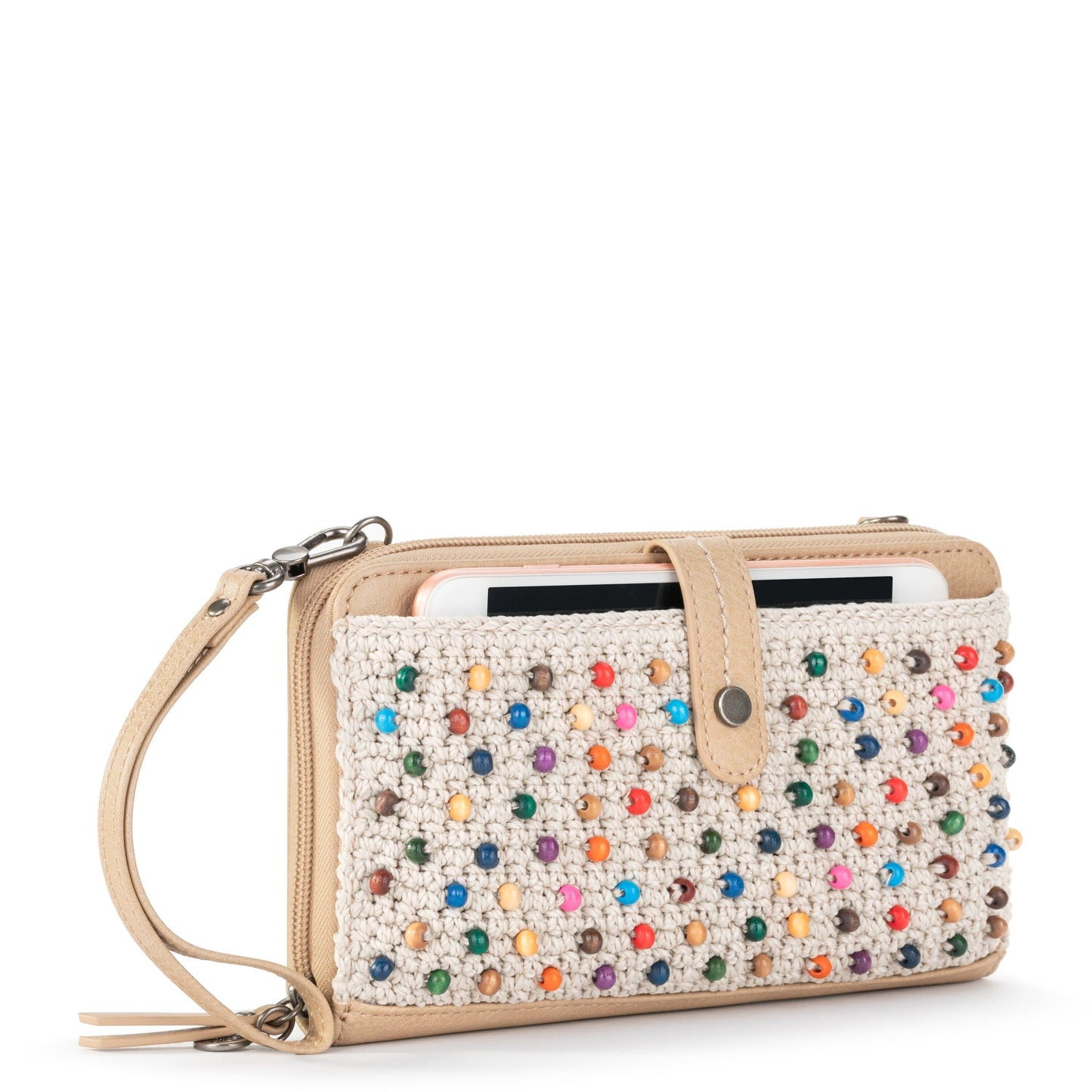 The Sak Iris Large Smartphone Crossbody Crochet - |Ecru Multi Beads Full|