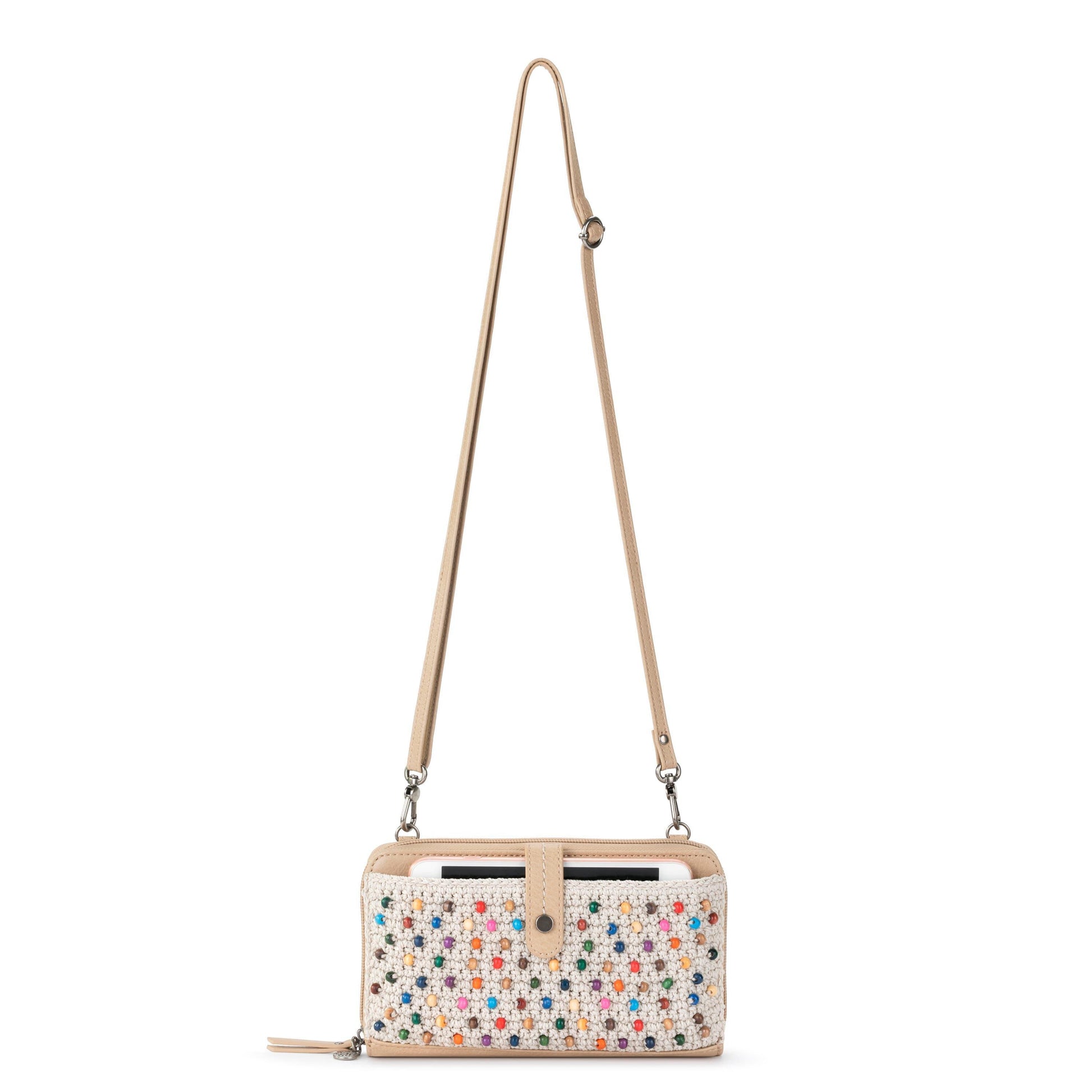 The Sak Iris Large Smartphone Crossbody Crochet - |Ecru Multi Beads Full|