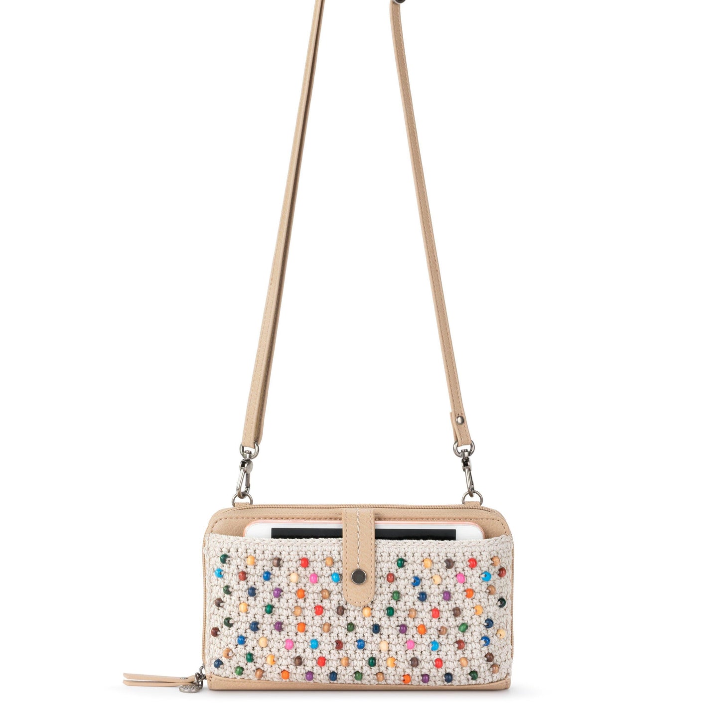 The Sak Iris Large Smartphone Crossbody Crochet - |Ecru Multi Beads Full|