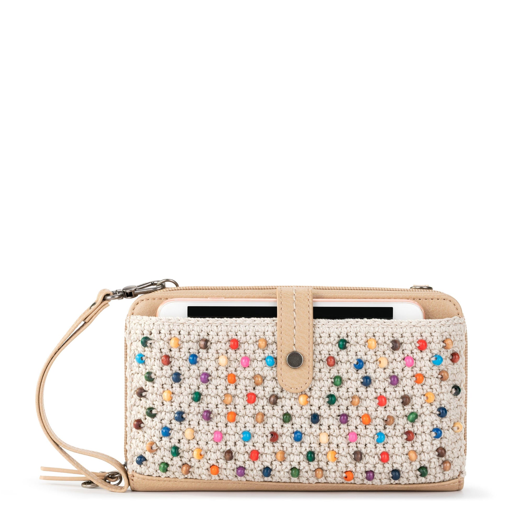 The Sak Iris Large Smartphone Crossbody Crochet - |Ecru Multi Beads Full|