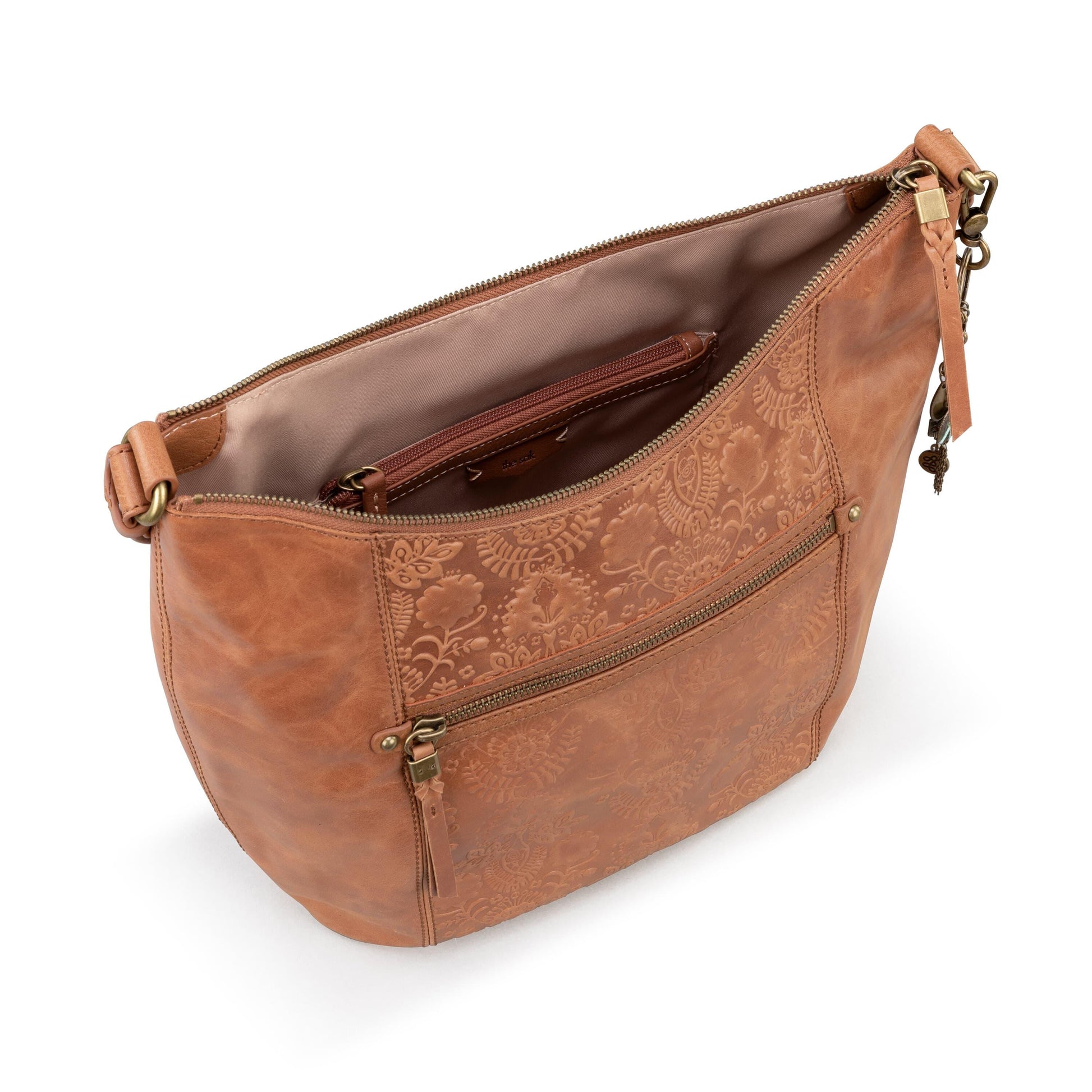 The Sak Sequoia Hobo Leather - |Tobacco Floral Embossed|