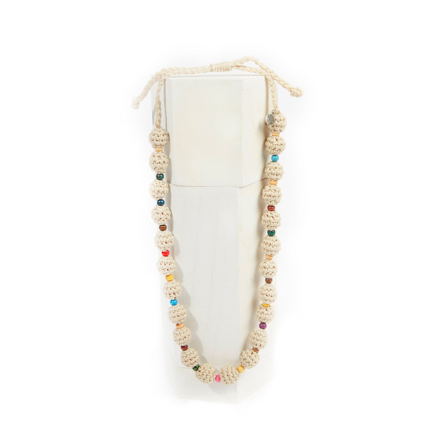 The Sak Drea Crochet Bead Necklace - |Ecru Multi Beads|