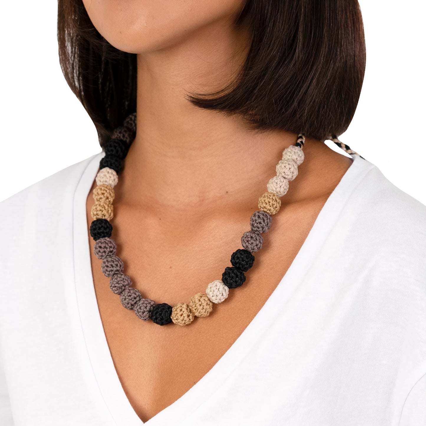 The Sak Drea Crochet Bead Necklace - |Black Multi|