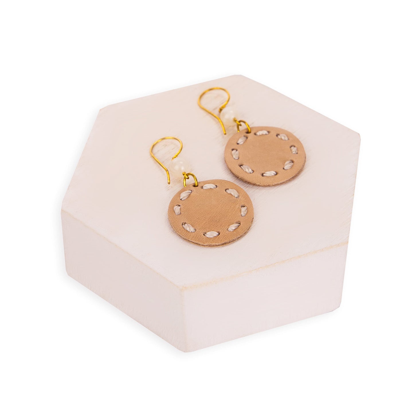 The Sak Jasper Disc Earrings - |Natural Vachetta|