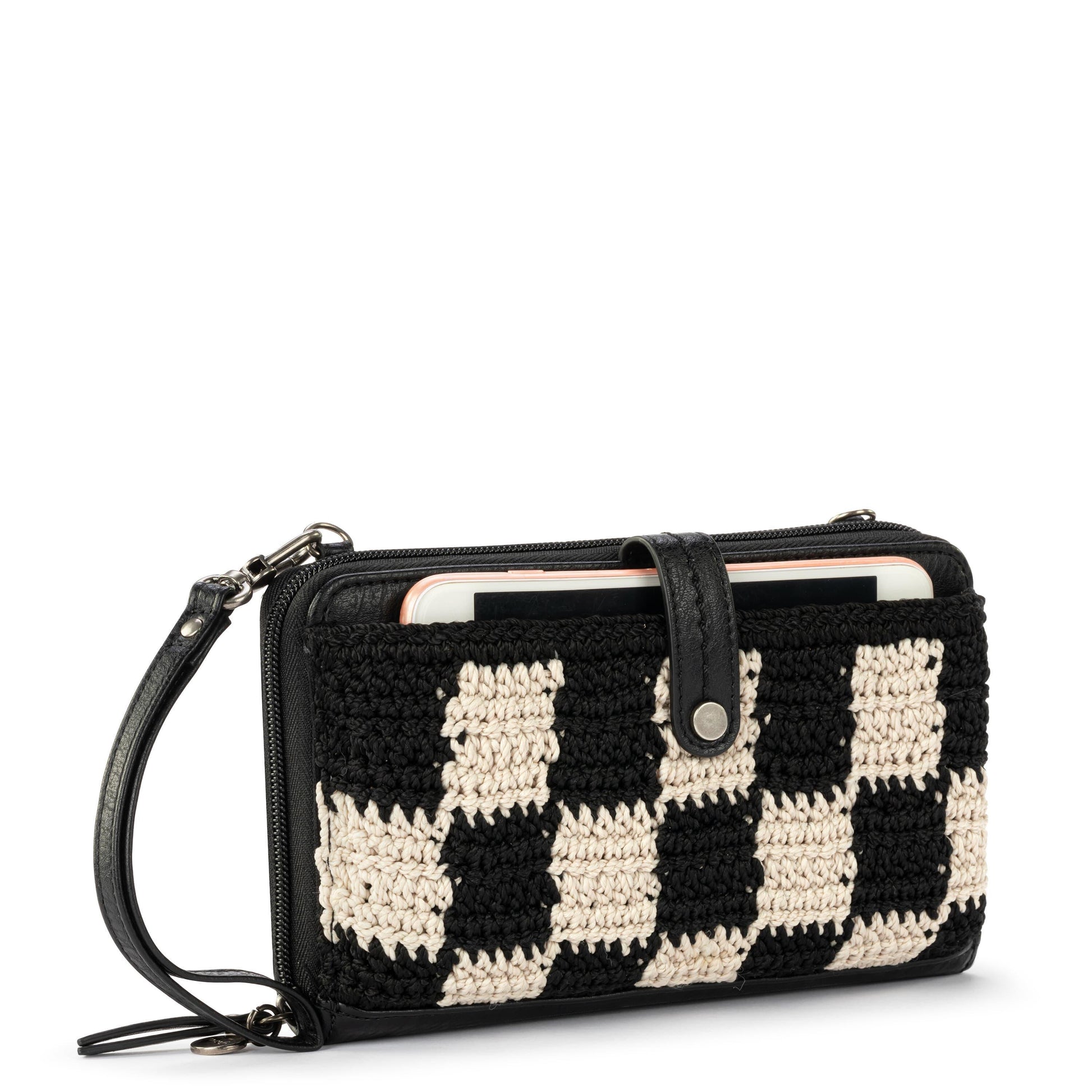 The Sak Iris Large Smartphone Crossbody Crochet - |Black Check|