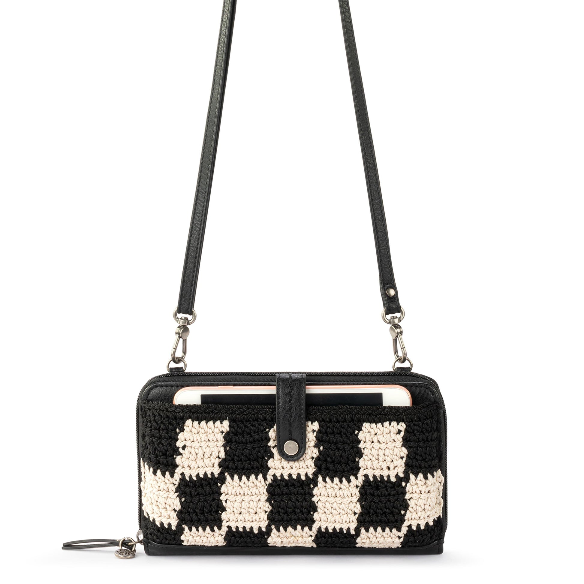 The Sak Iris Large Smartphone Crossbody Crochet - |Black Check|