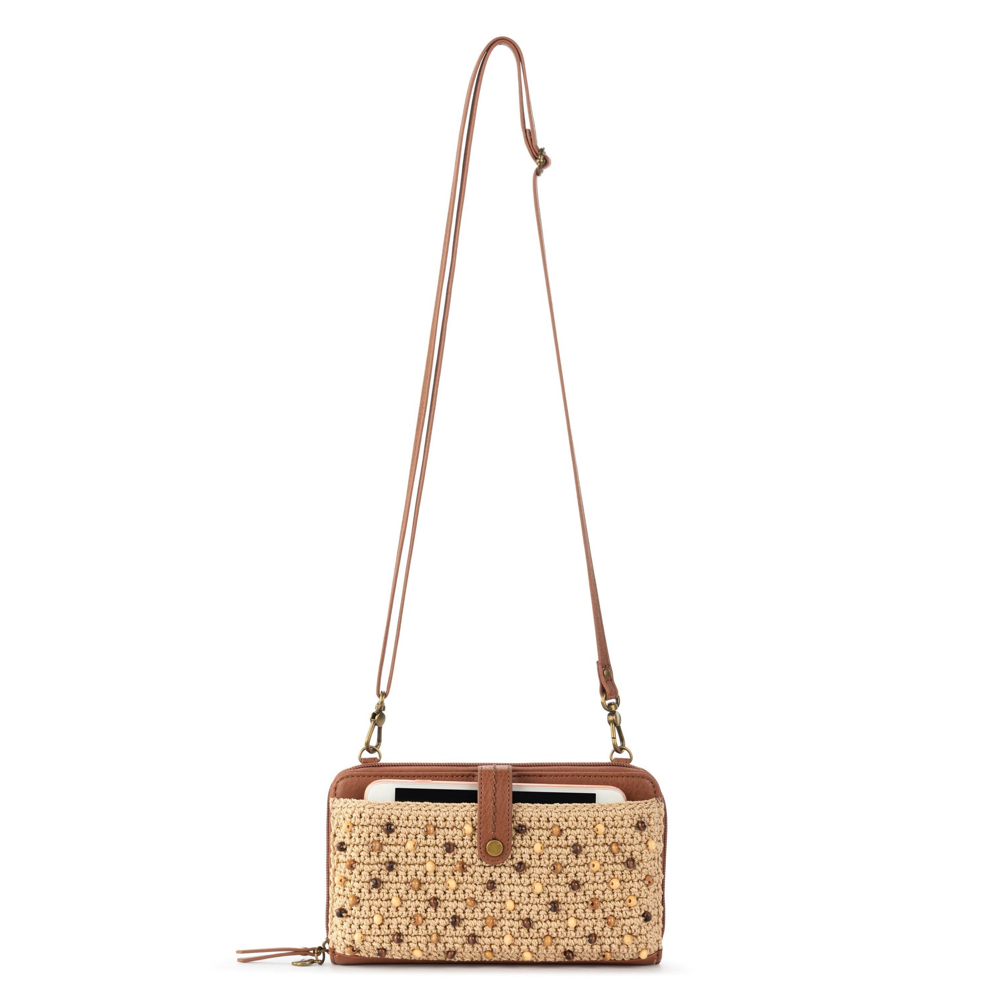 The Sak Iris Large Smartphone Crossbody Leather - |Bamboo Neutral Beads|