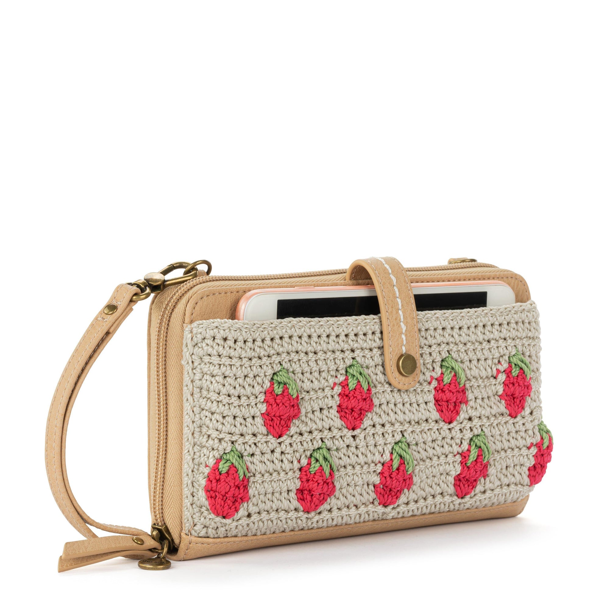 The Sak Iris Large Smartphone Crossbody Crochet - |Natural Strawberries|