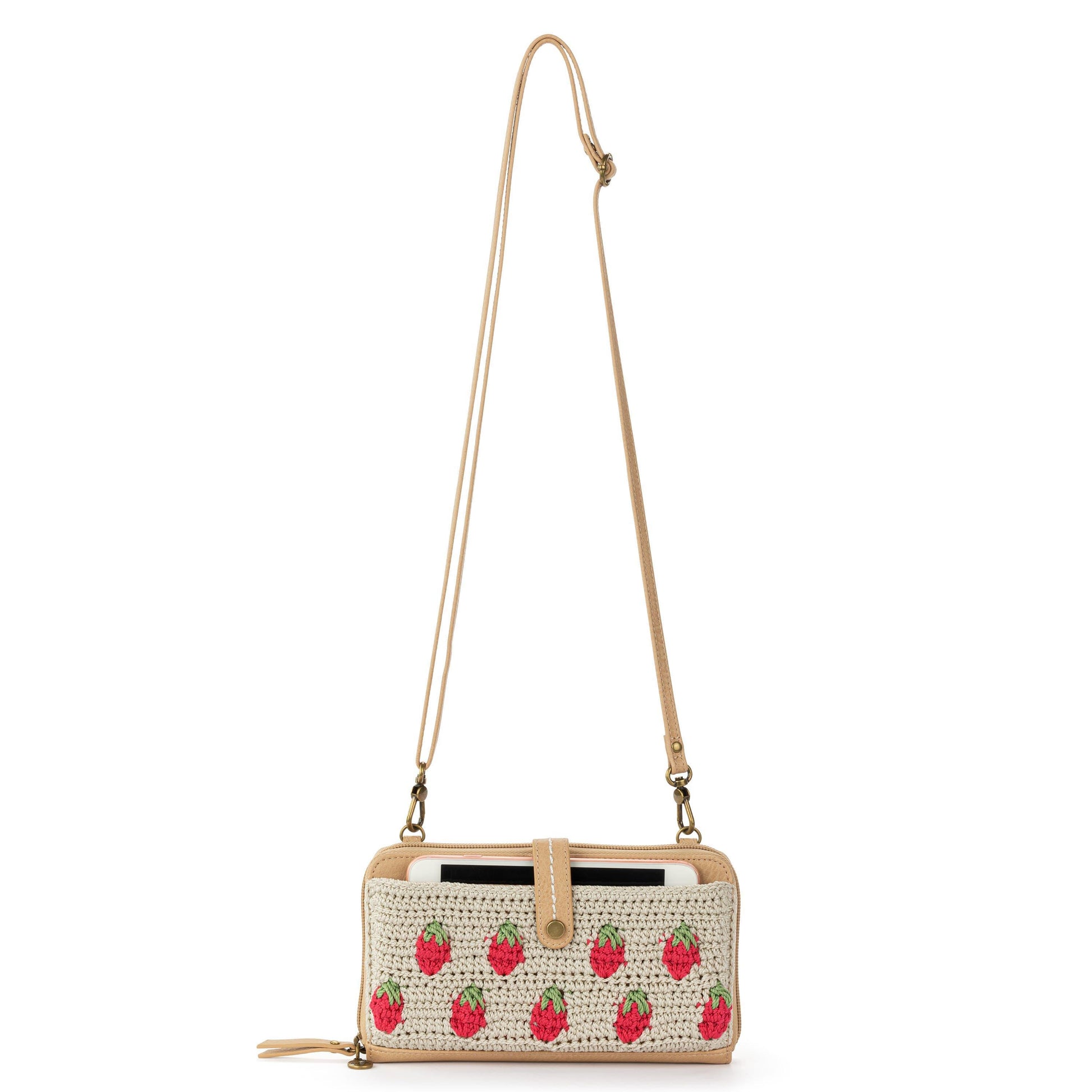 The Sak Iris Large Smartphone Crossbody Crochet - |Natural Strawberries|