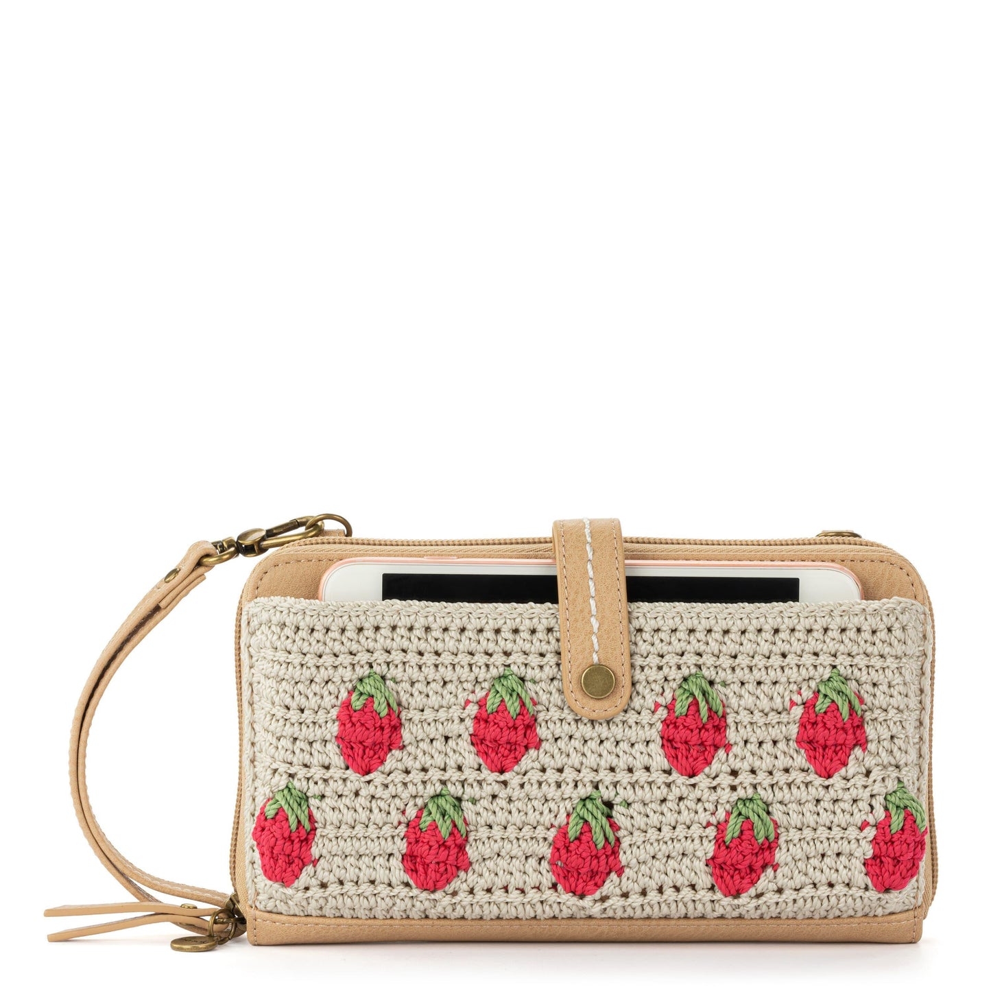 The Sak Iris Large Smartphone Crossbody Crochet - |Natural Strawberries|