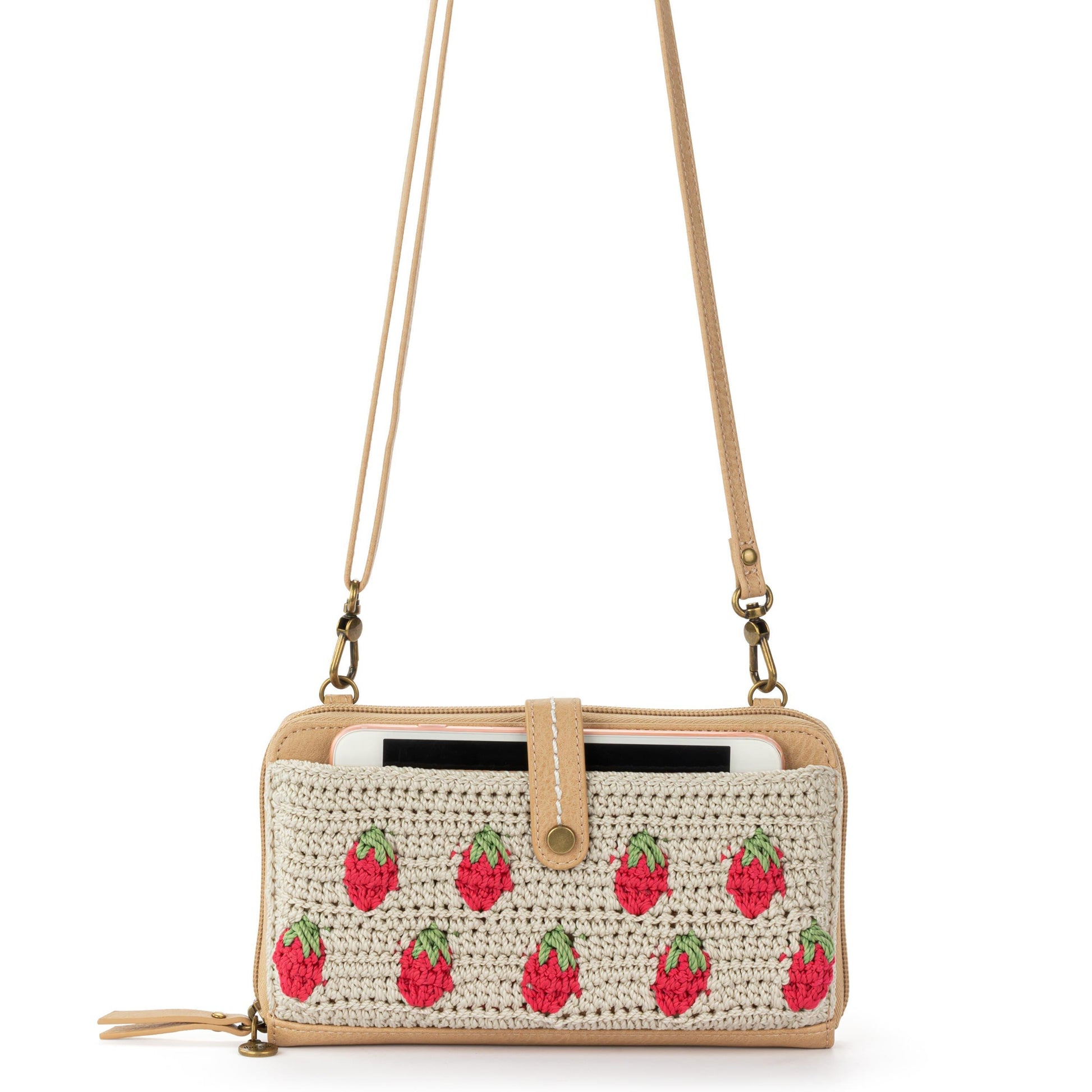 The Sak Iris Large Smartphone Crossbody Crochet - |Natural Strawberries|