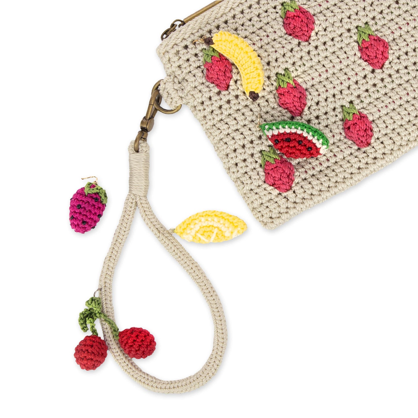 The Sak Vita Wristlet Crochet - |Natural Strawberries|