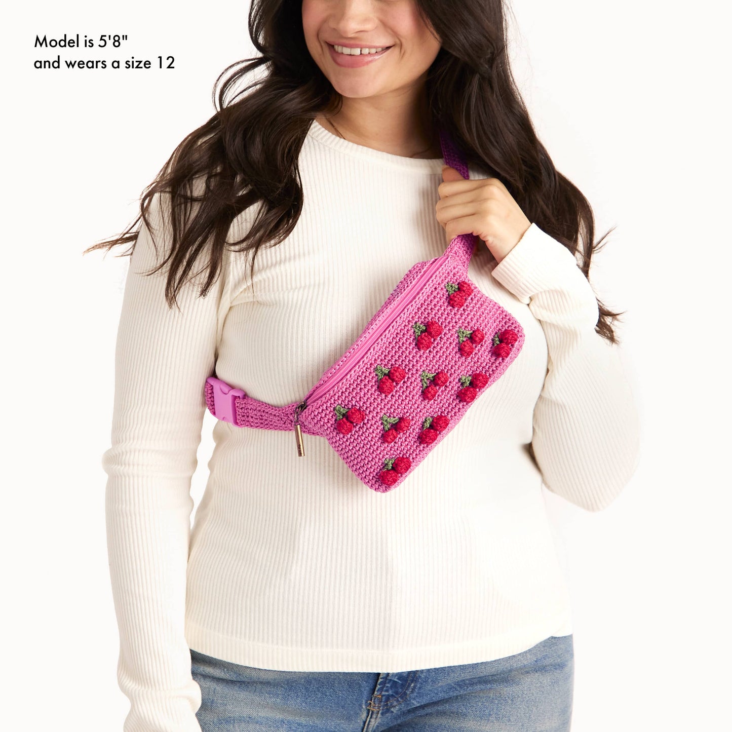 The Sak Caraway Small Belt Bag Crochet - |Pink Cherries|