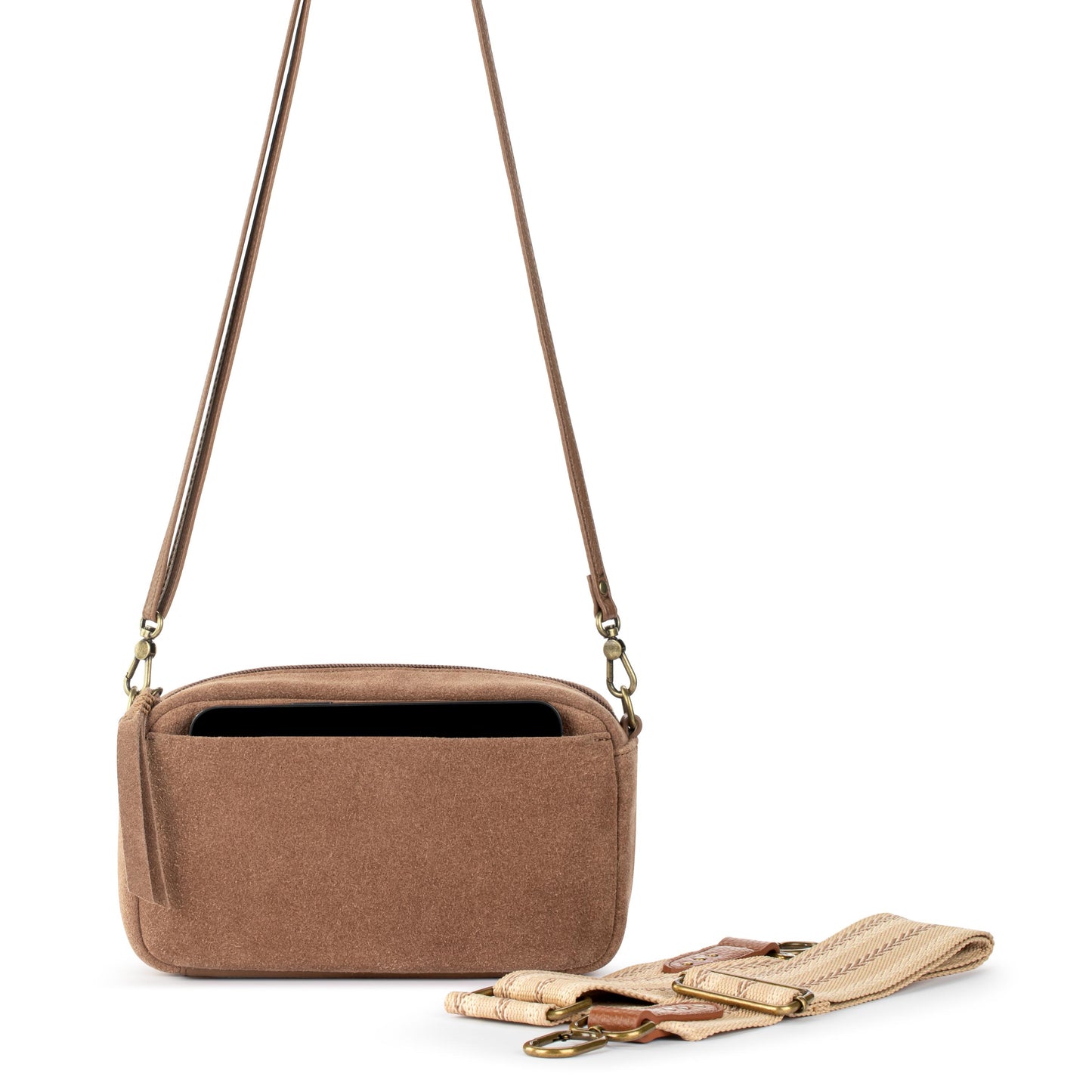 The Sak Cora Smartphone Crossbody Leather - |Tobacco Suede|