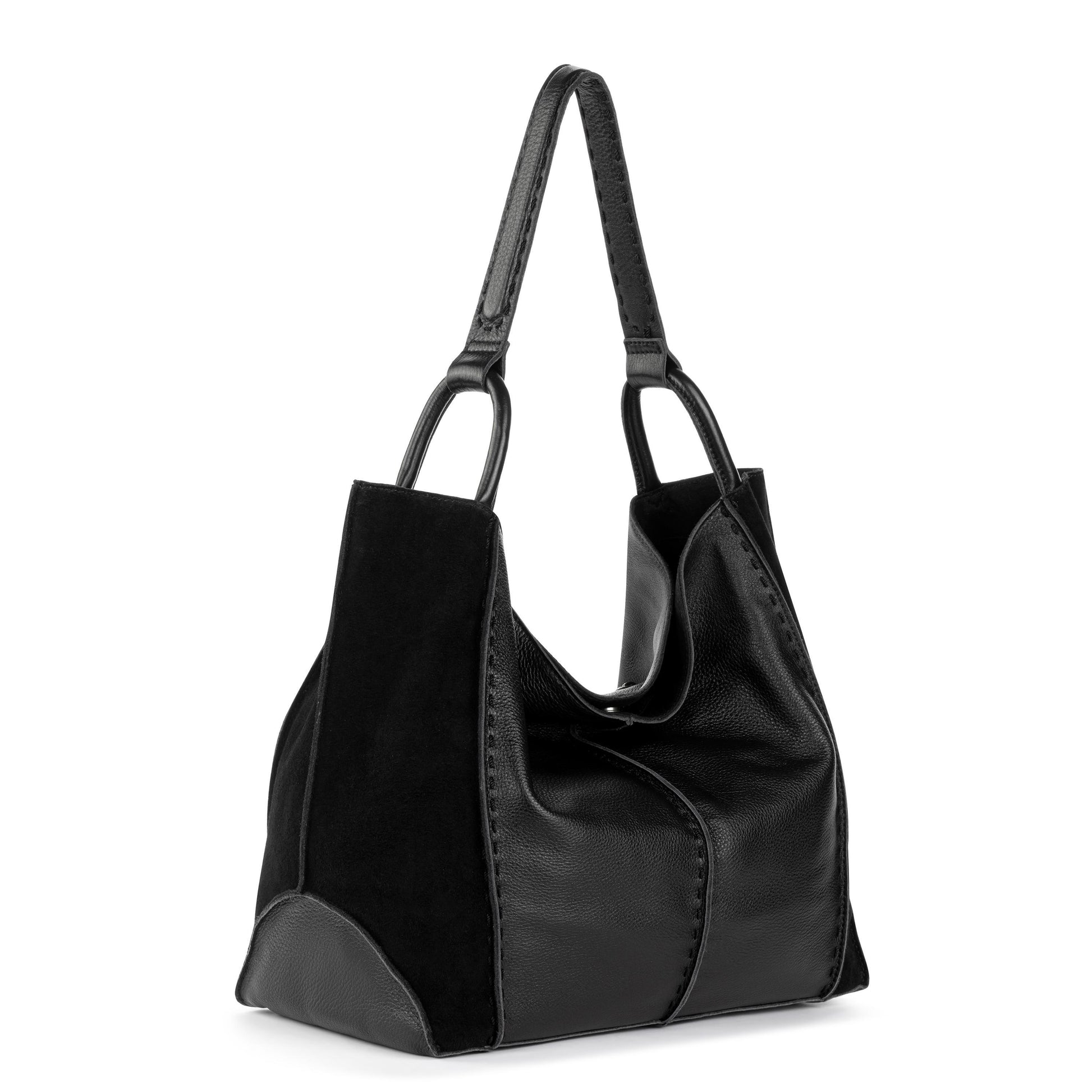 The Sak Los Feliz Slouchy Large Tote Leather - |Black Suede Block|