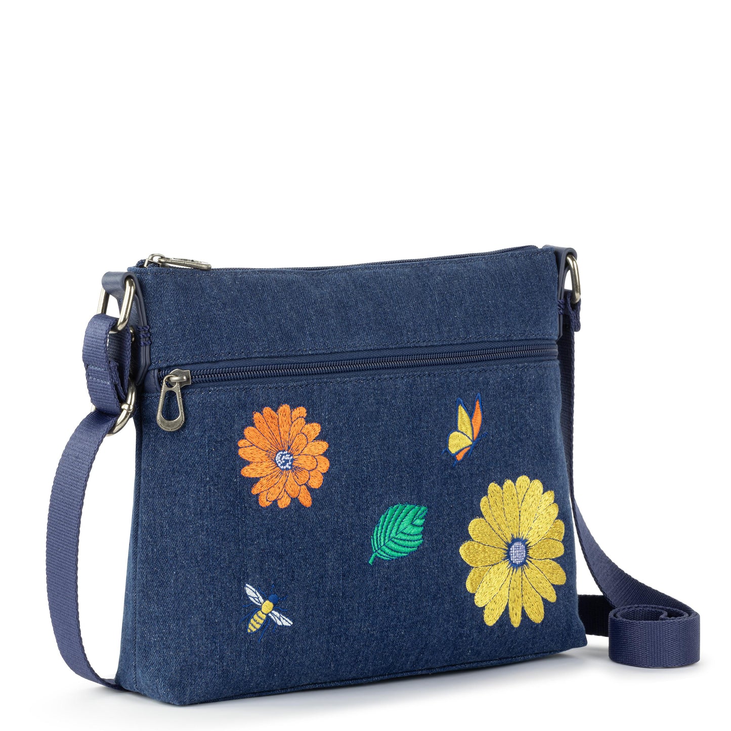 Sakroots Basic Crossbody Denim - |In Bloom Embroidery|