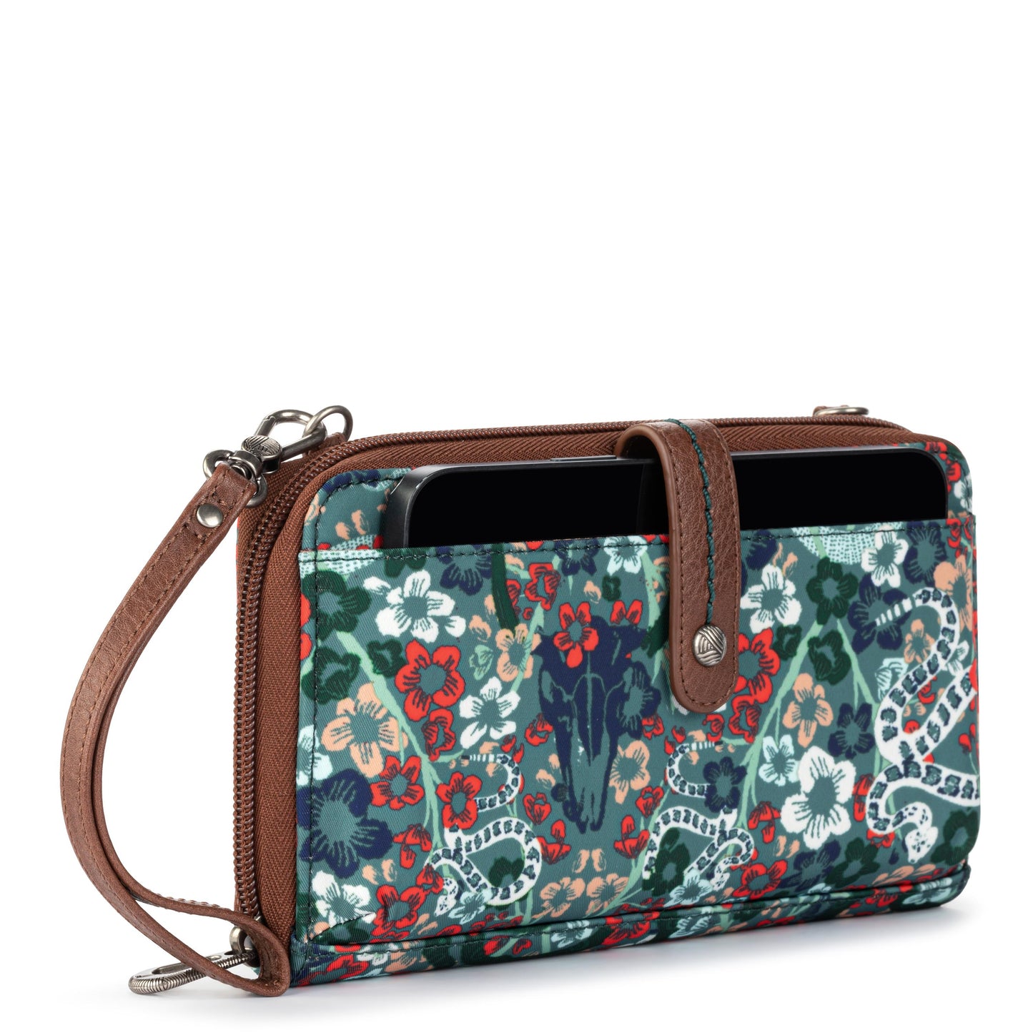 Sakroots Large Smartphone Crossbody EcoTwill - |Emerald Mojave Garden|