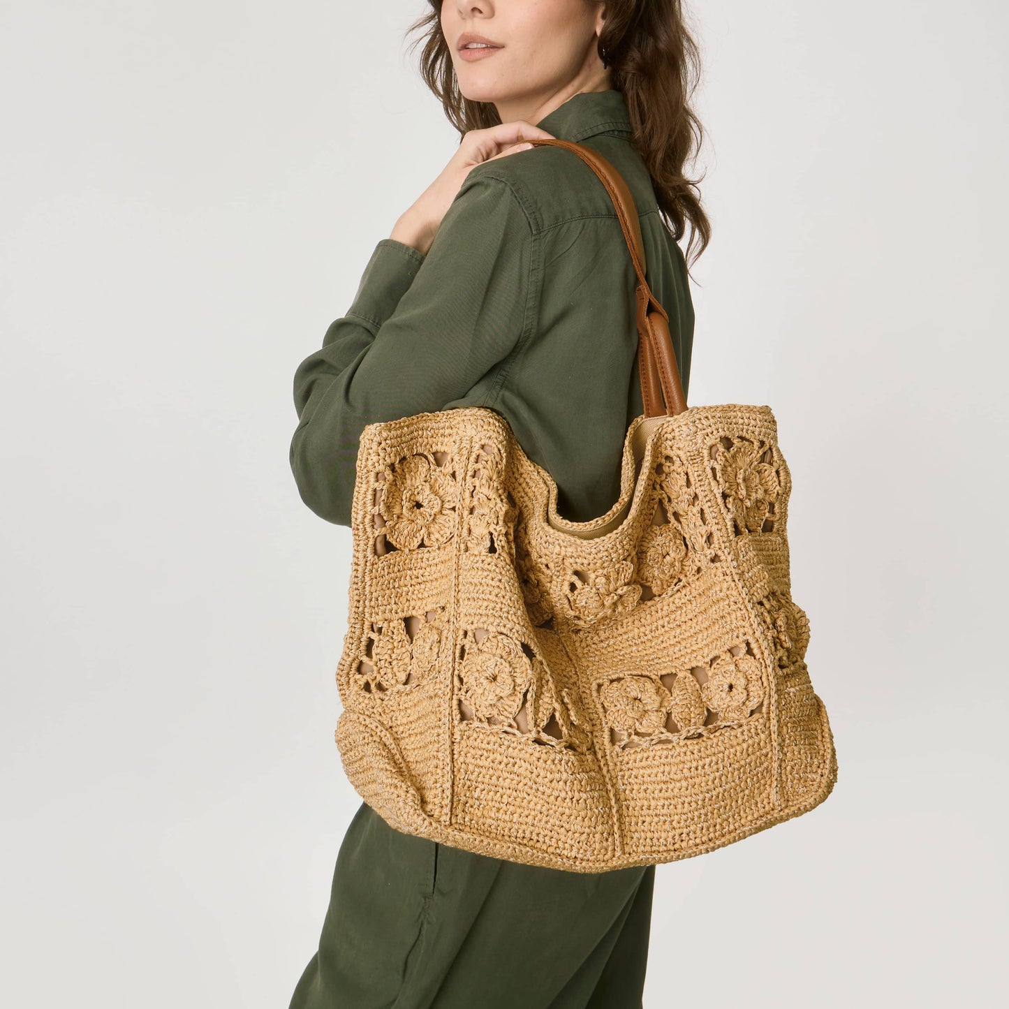 The Sak Los Feliz Slouchy Large Tote Crochet - Natural Tonal Flower